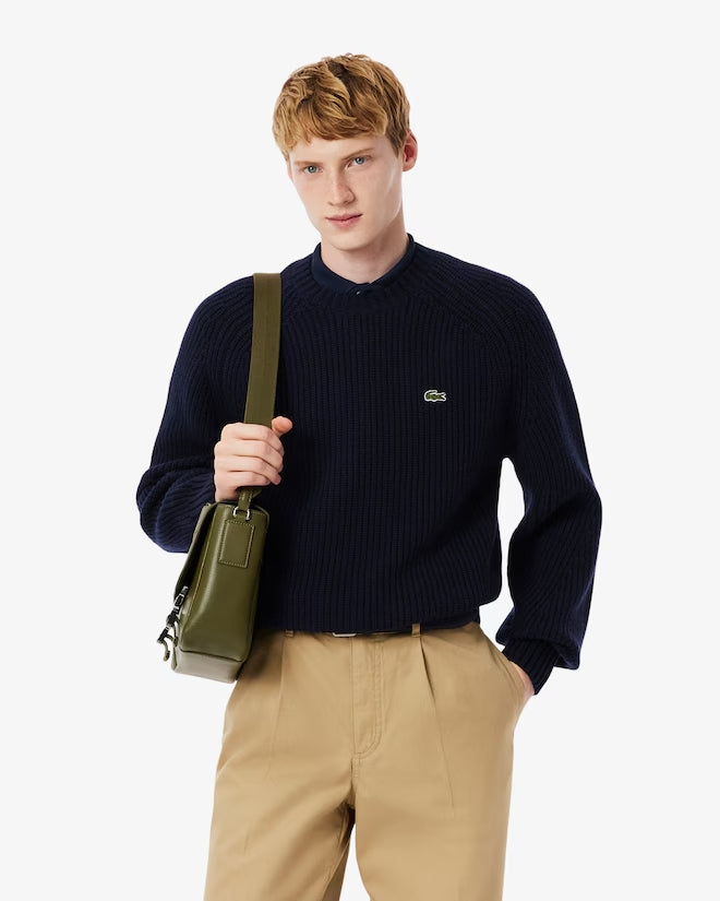 Maglione girocollo con logo lacoste blu uomo 
