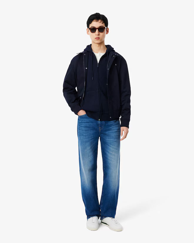 Felpa zip e cappuccio con logo lacoste blu uomo 