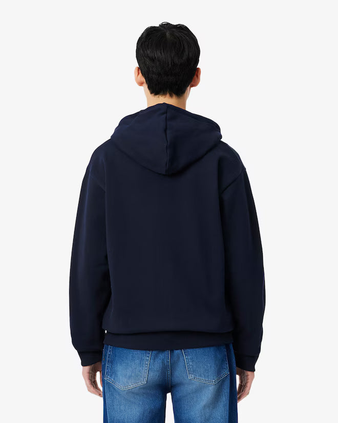 felpa zip e cappuccio con logo lacoste