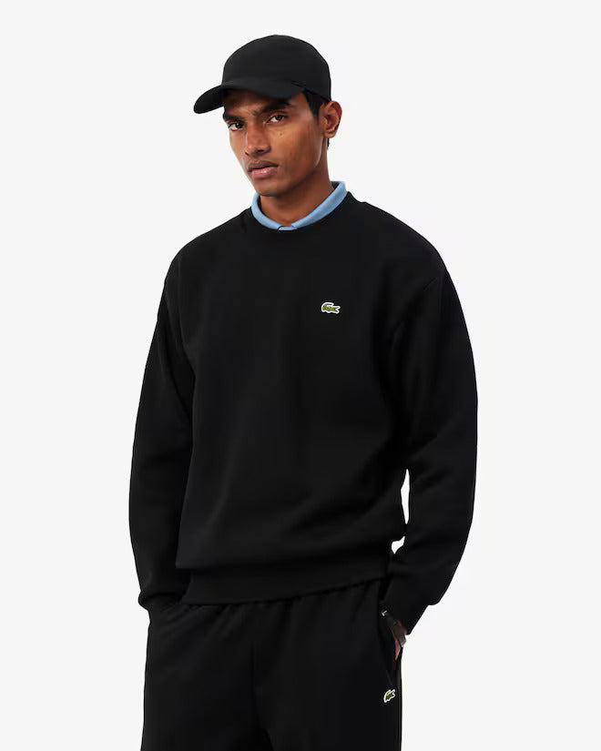 Felpa classica girocollo con logo lacoste blu uomo 