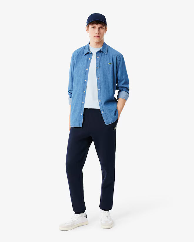 Pantalone in felpa classico con logo lacoste blu uomo 