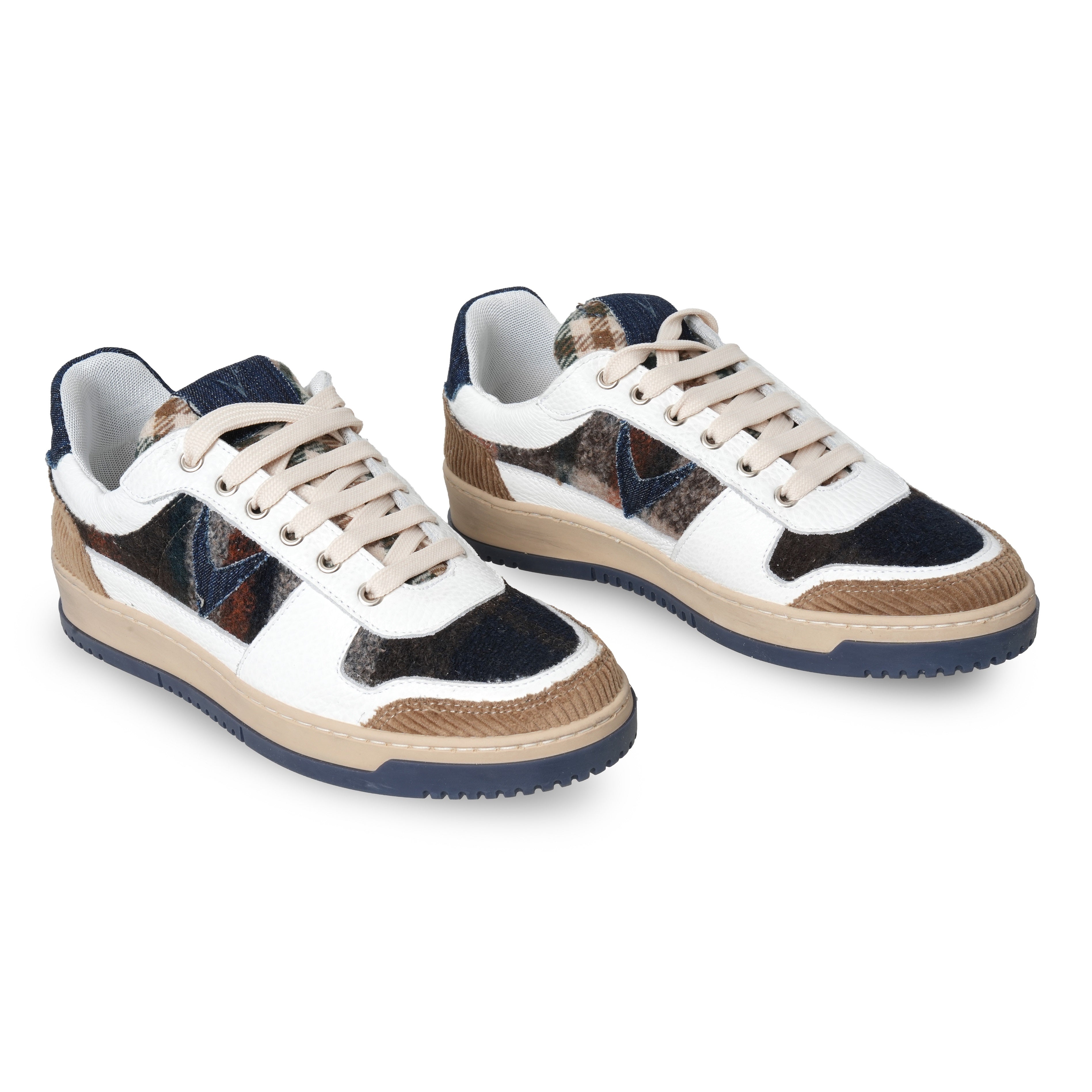 College - sneakers bianca con inserti patchwork in tessuto v2 blu blu uomo 
