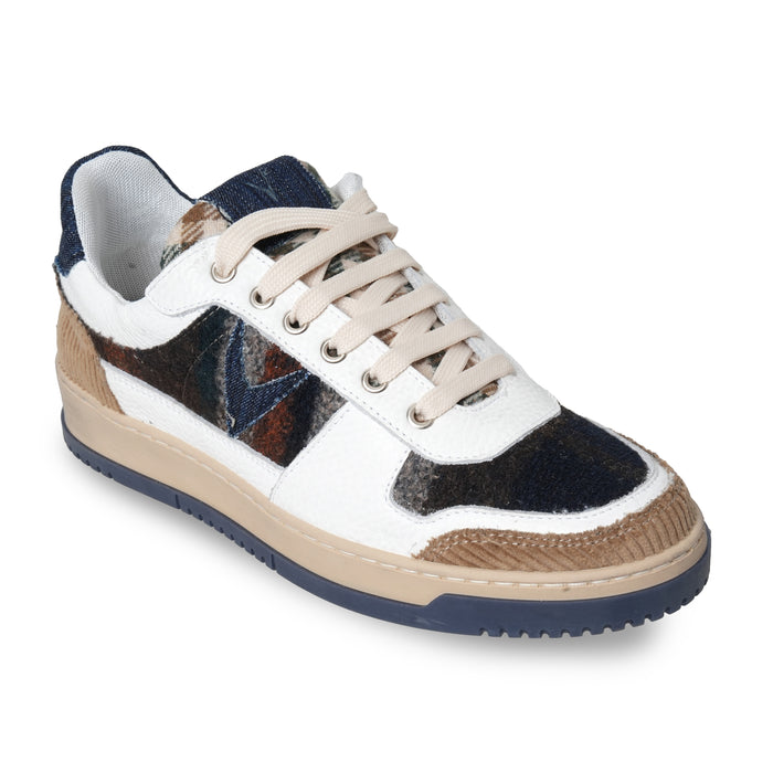 COLLEGE - Sneakers Bianca con inserti Patchwork in tessuto V2 Blu