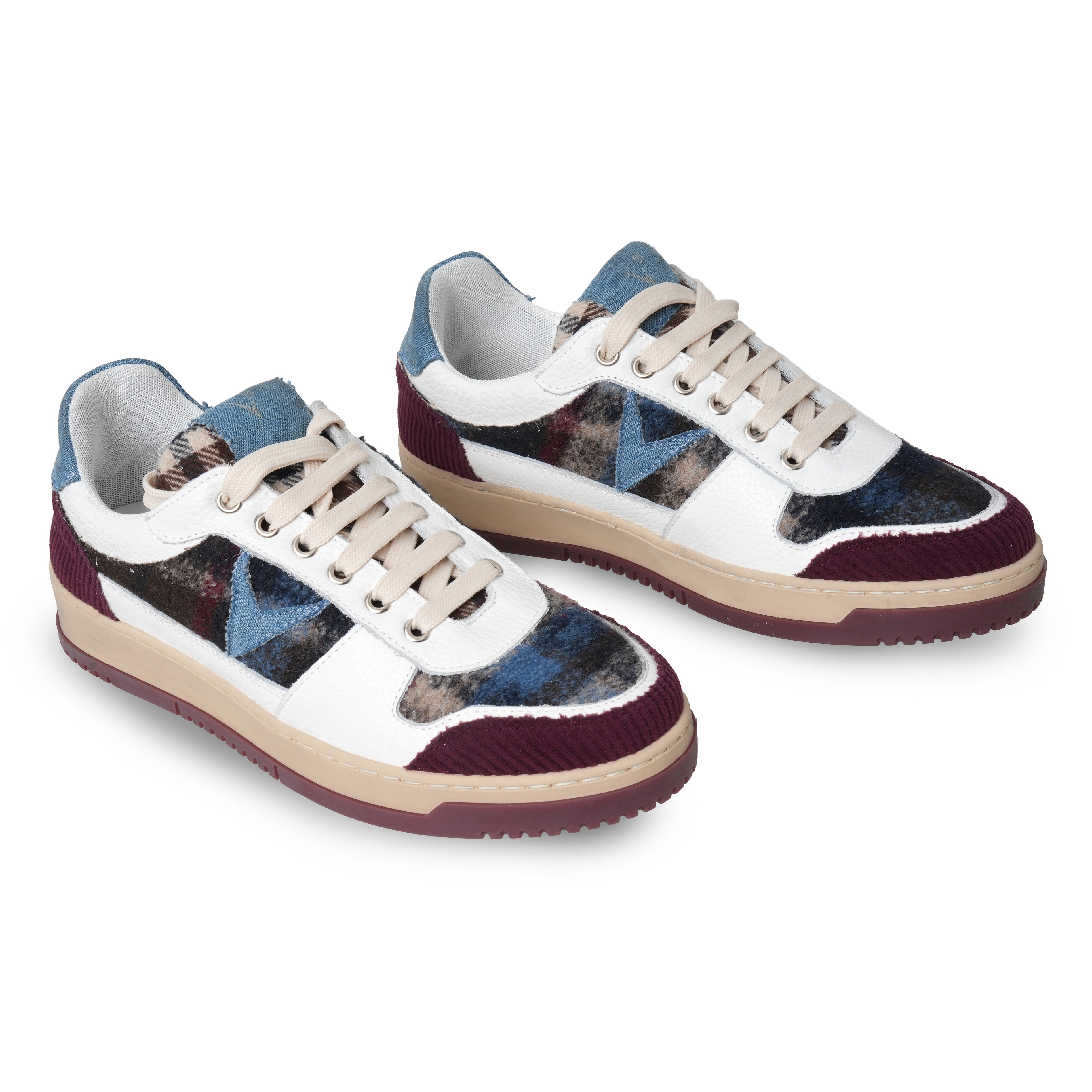 Sneakers bianco college patchwork  bordeaux uomo 