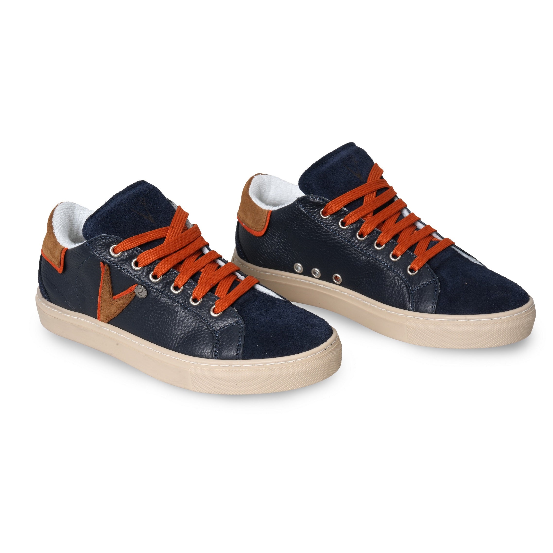 Sneakers  bottolata doppia v cuoio blu uomo 