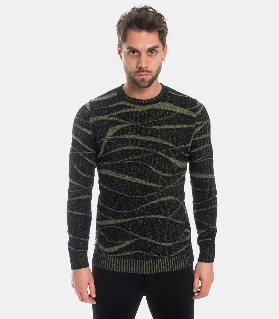 MAGLIA UOMO PARICOLLO LAVORATA NERA VERDE