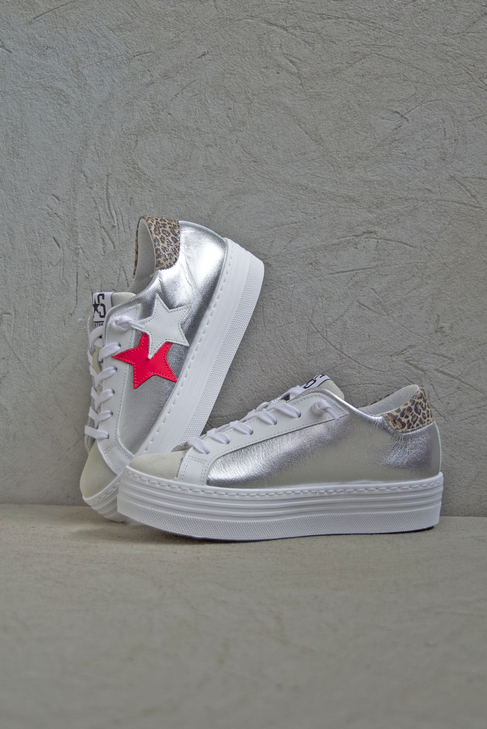 Hs low leopard fluo women's sneaker shoe 2sd3441 white bianco-argento-fuxia donna 