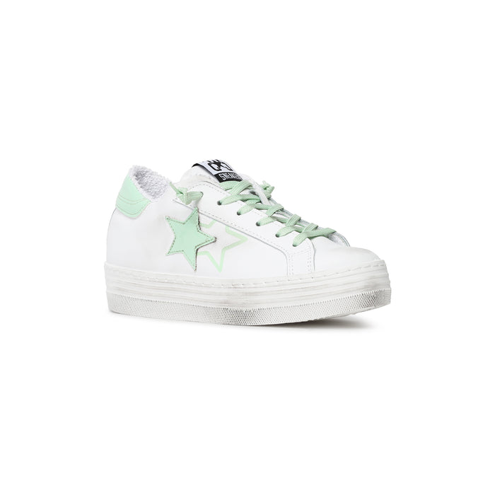 Sneaker platform 4cm in pelle con dettagli in vernice con effetto usato 2SD3842WHITE/LIGHTGREEN