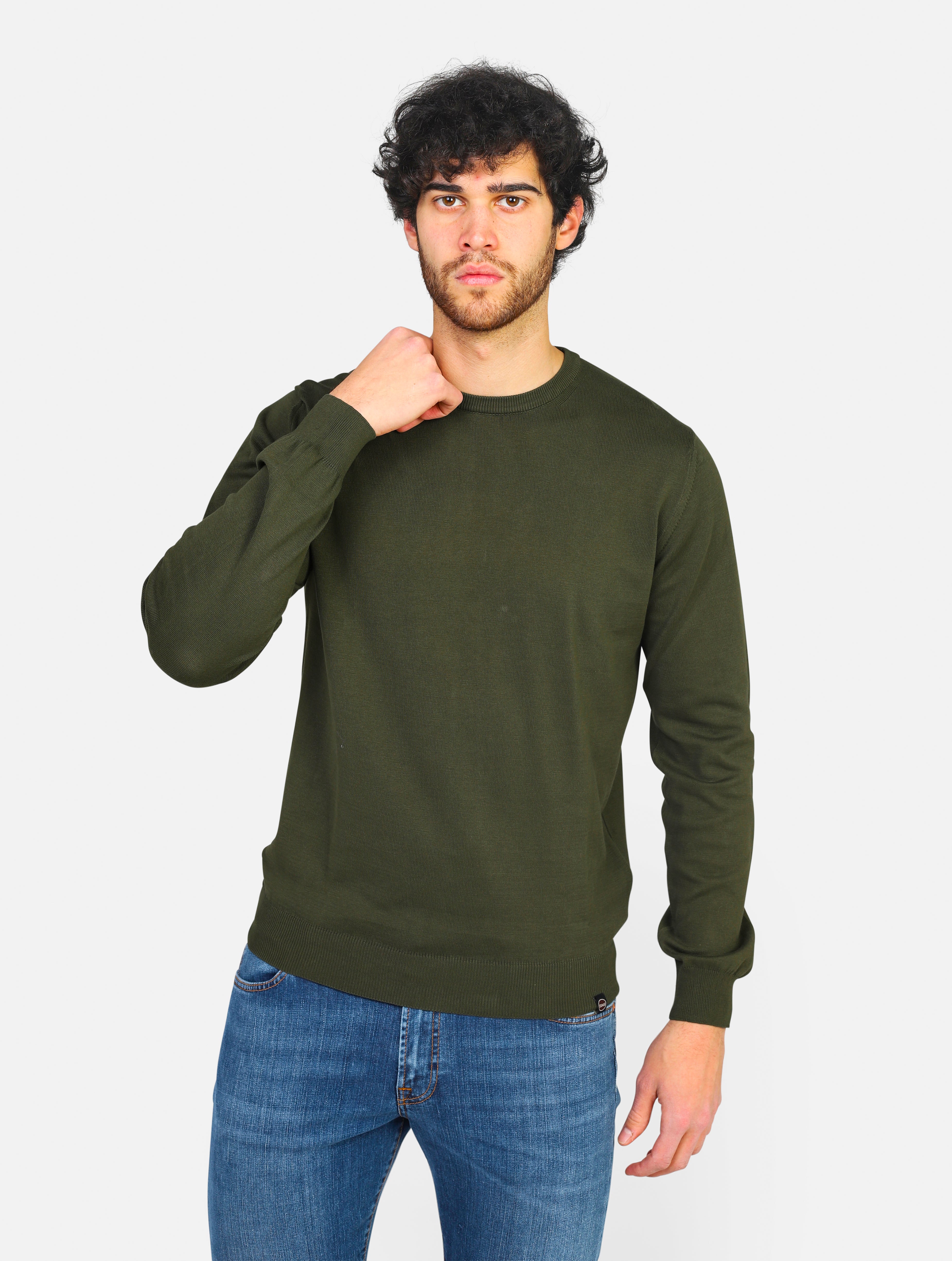 Pullover girocollo delavè con balza e polsini - 4479T3XMVERDE 382<BR/>