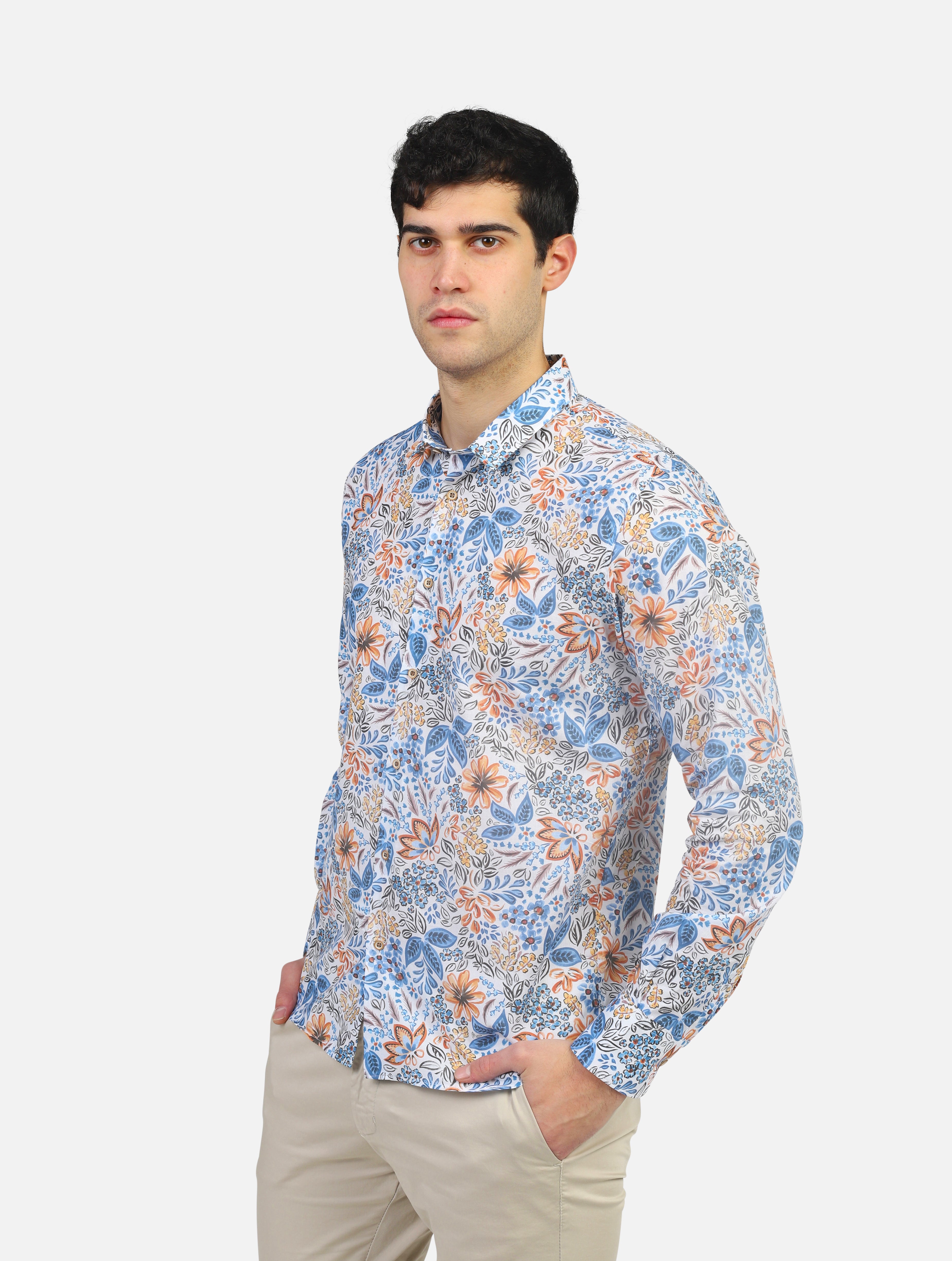 camicia PRIVATE LABEL COMO INK 2331ARANCIO/BLU