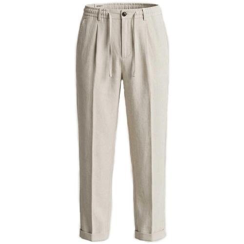 Pantalone chino con elastico in cintura e coulisse davanti beige uomo 