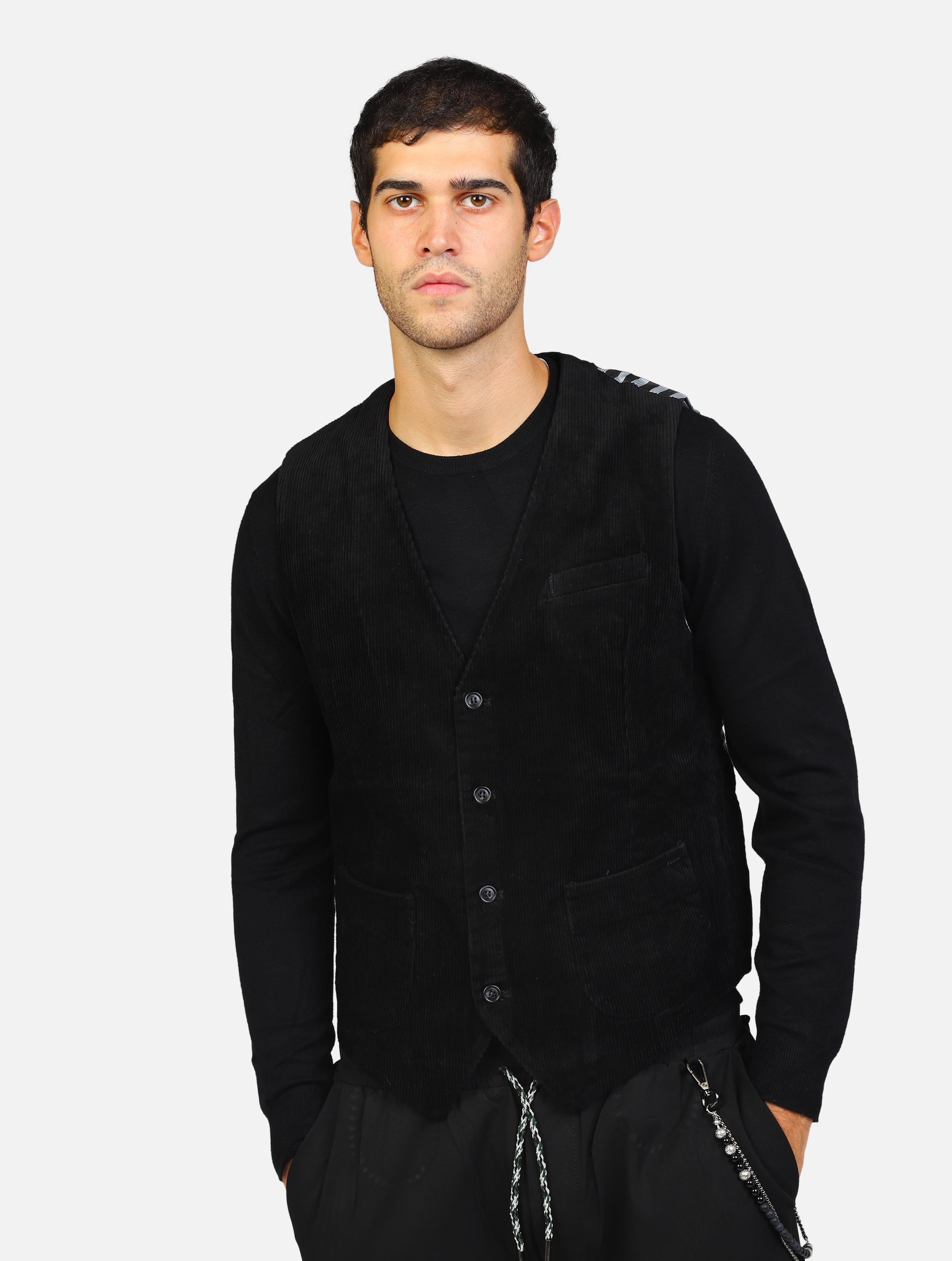 Gilet in velluto costole fini nero uomo 