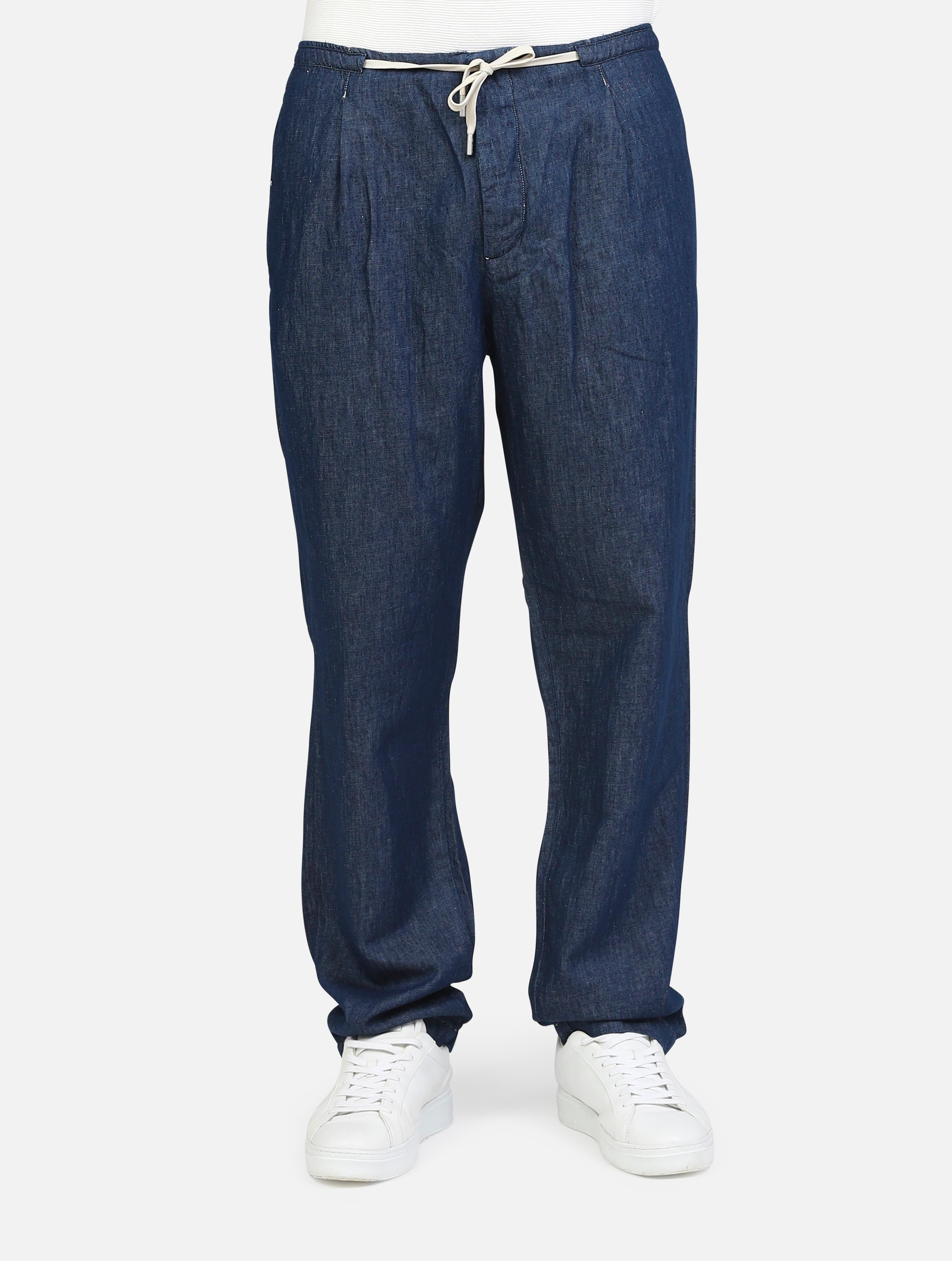 Art m9014: jeans pantalaccio con tasche a taglio misto cotone e lino denim scuro uomo 