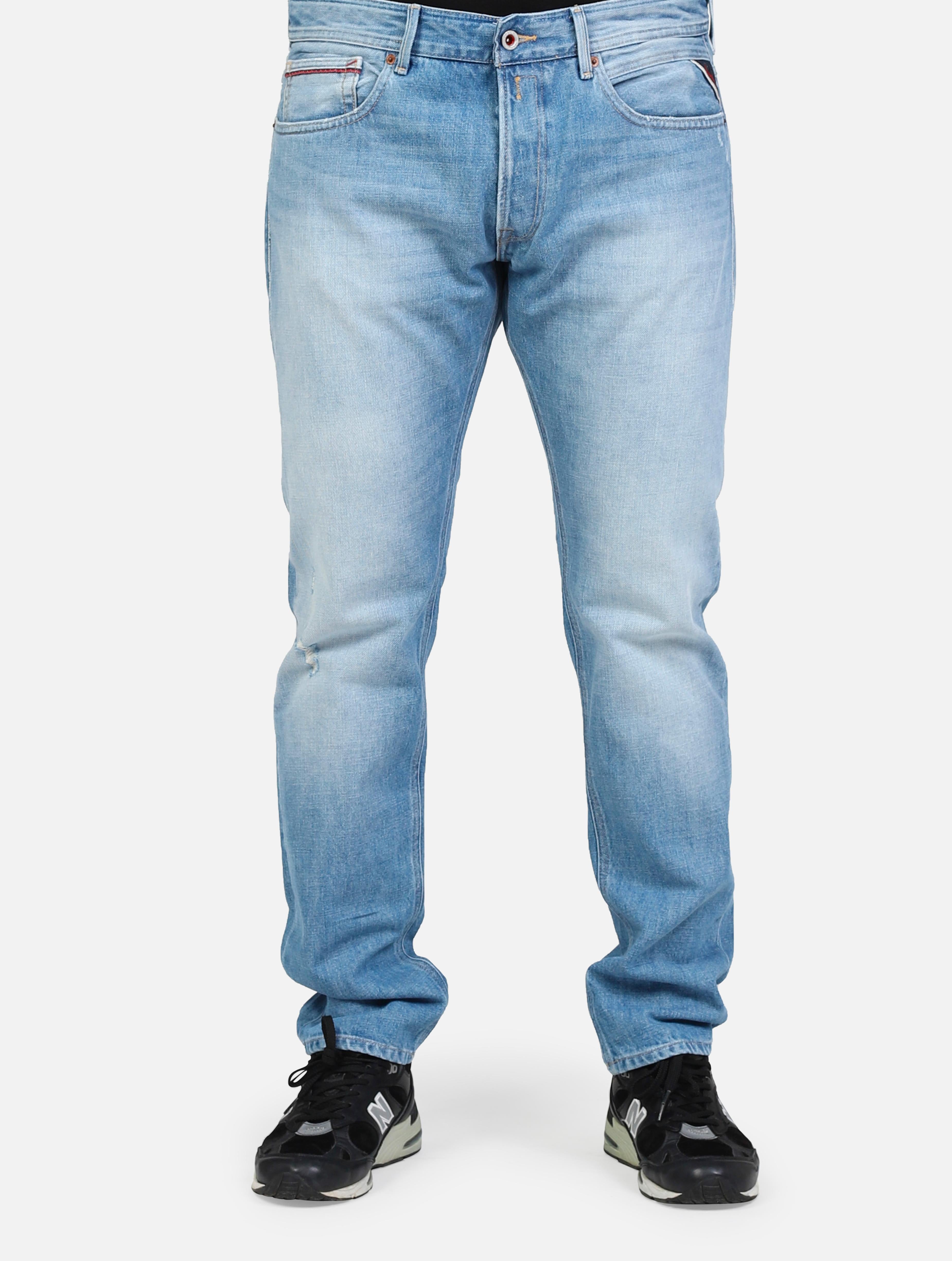 Art m1008a: jeans regular slim fit con leggere abrasioni denim chiaro uomo 