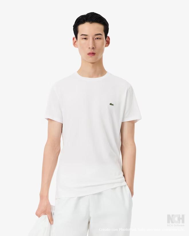 T-shirt con logo lacoste realizzata in cotone di alta qualità, coltivato in perù, particolarmente fine, leggero, resistente e con una leggera lucent bianco uomo 