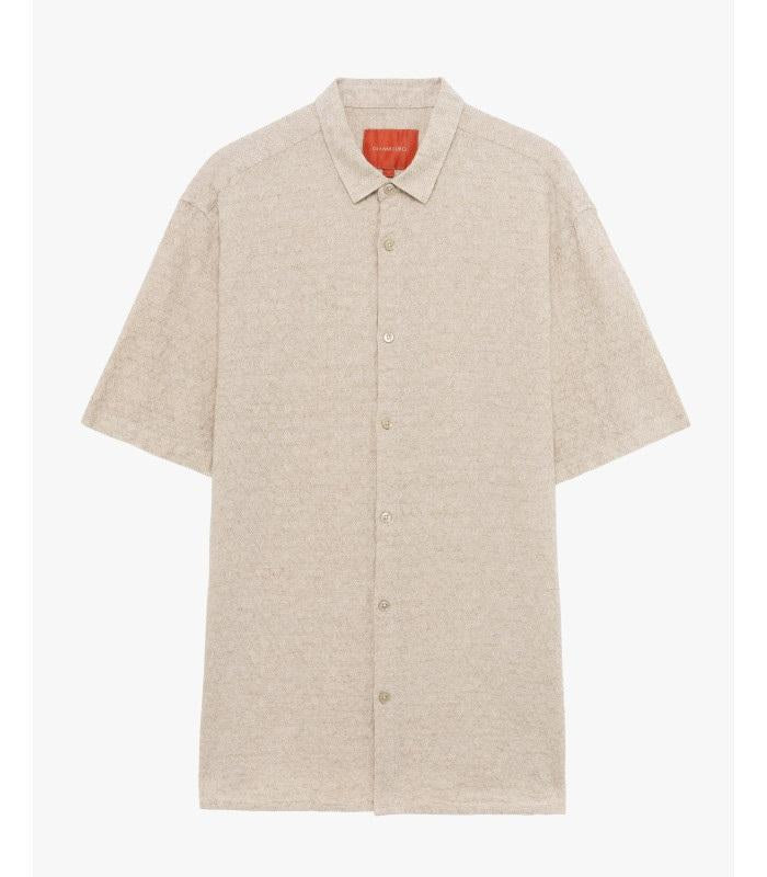 Camicia misto cotone lino beige uomo 