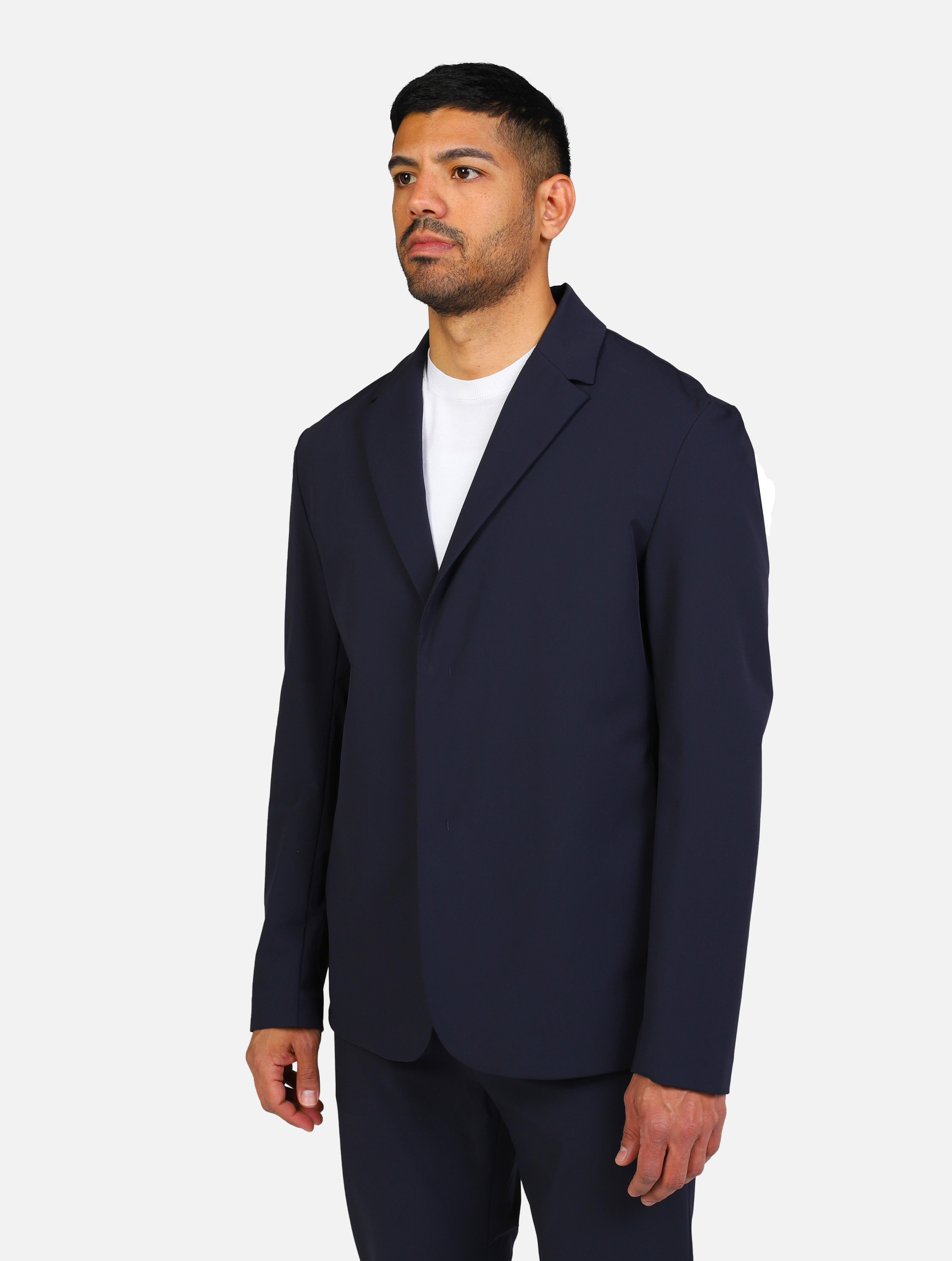 art. bl-blazer tech-ss25: giacca blazer monopetto con tasche a taglio e due bottoni