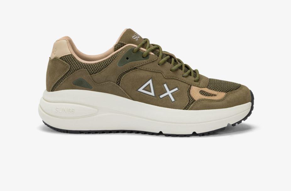 art. z35128: scarpe sneakers con suola alta in phylon e battistrada in gomma a rilievo, stile running, con chiusura lacci in cotone e fodera in micro