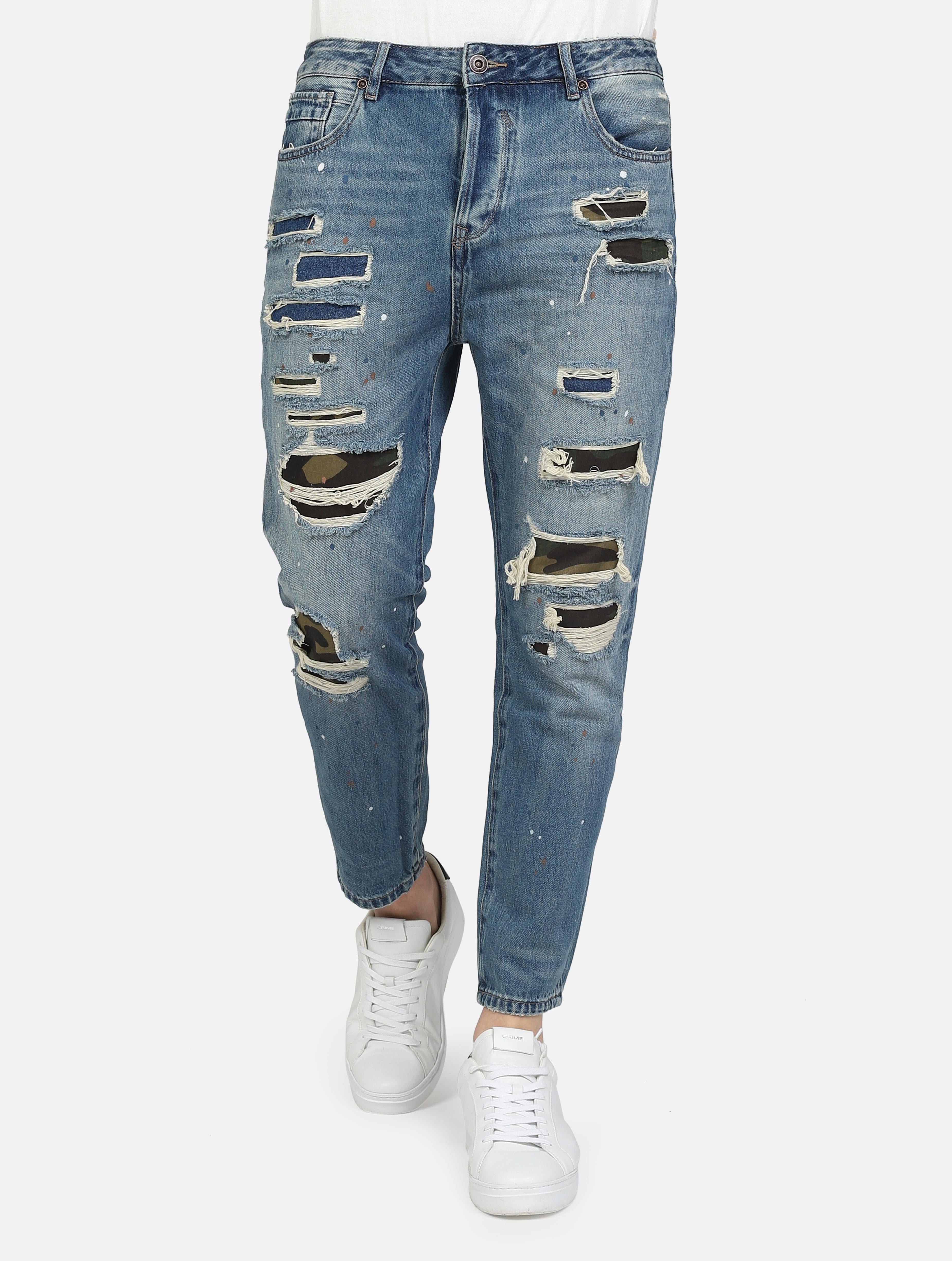 art. gl183f: jeans con strappi ed abrasioni mike95 carrot fit