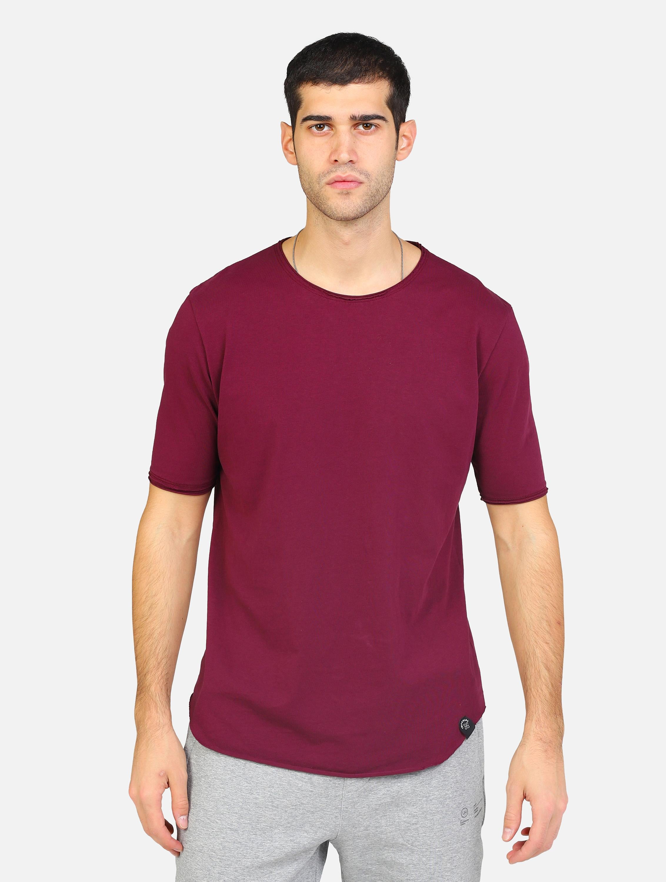 T-shirt girocollo manica lunga taglio vivo bordeaux uomo 