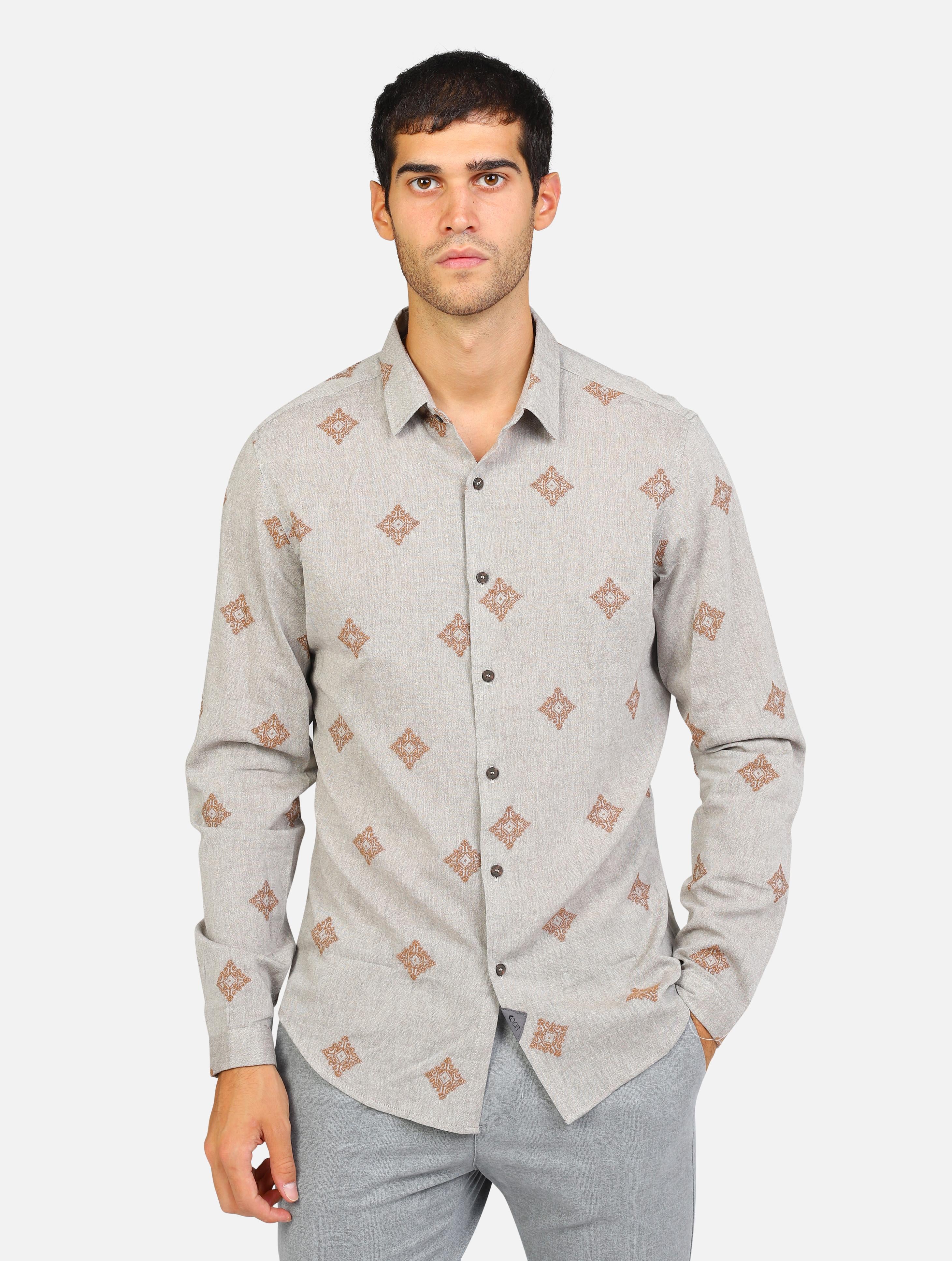 Camicia jacquard fil coupè sabbia uomo 
