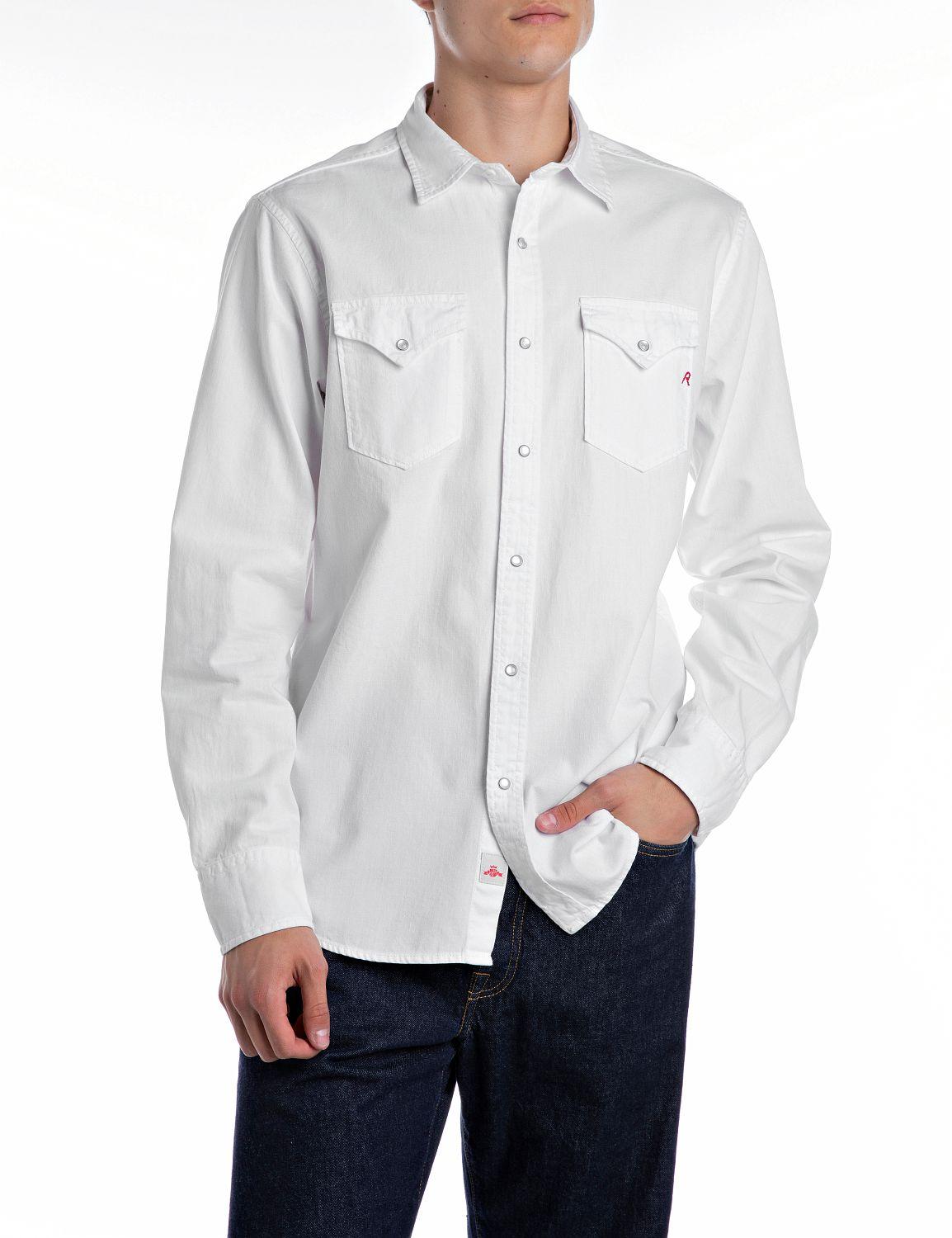 Art m4860c: camicia con taschini anteriori bianco uomo 