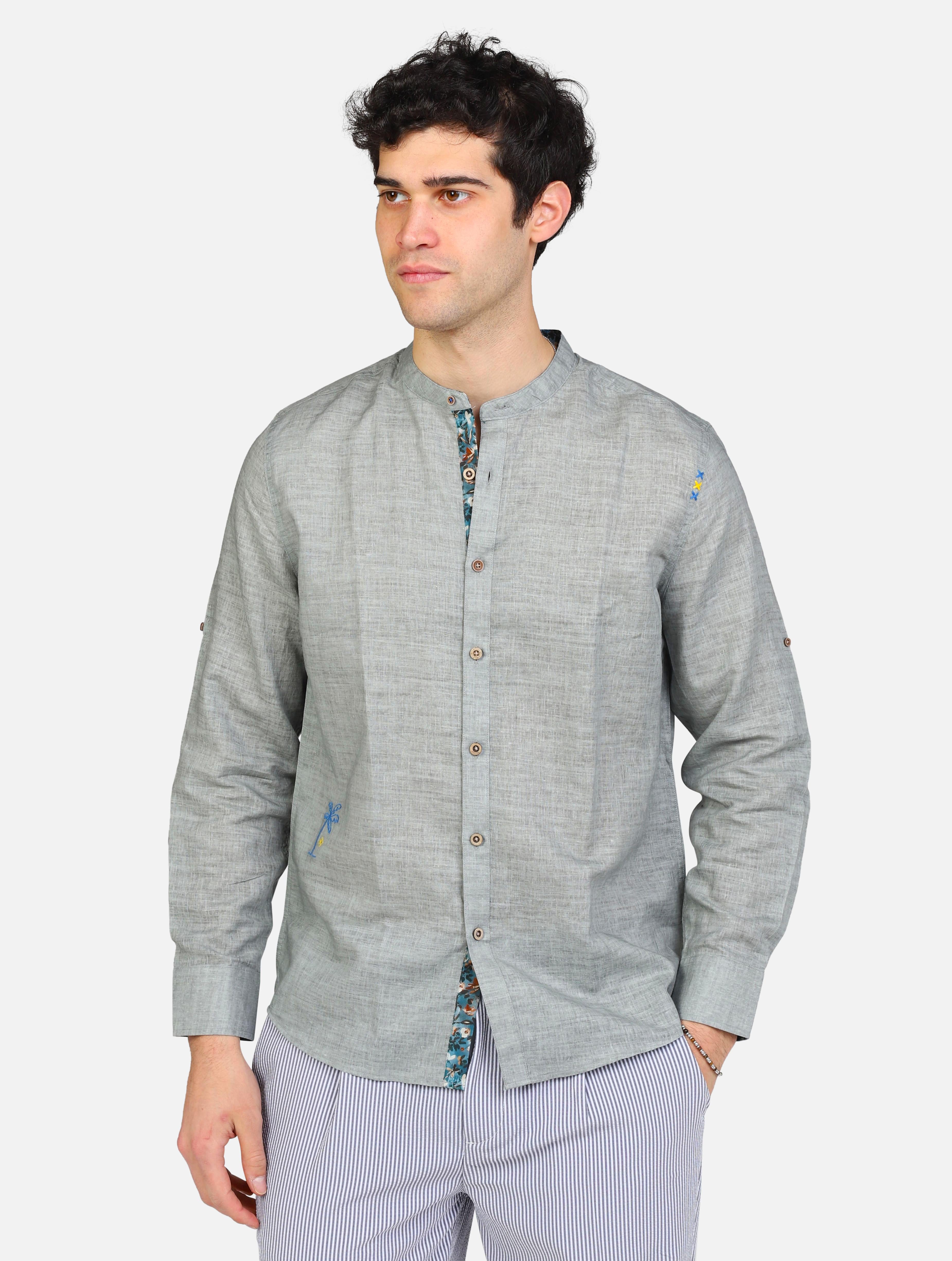 art. mk893046: camicia manica lunga collo coreano lino cotone
