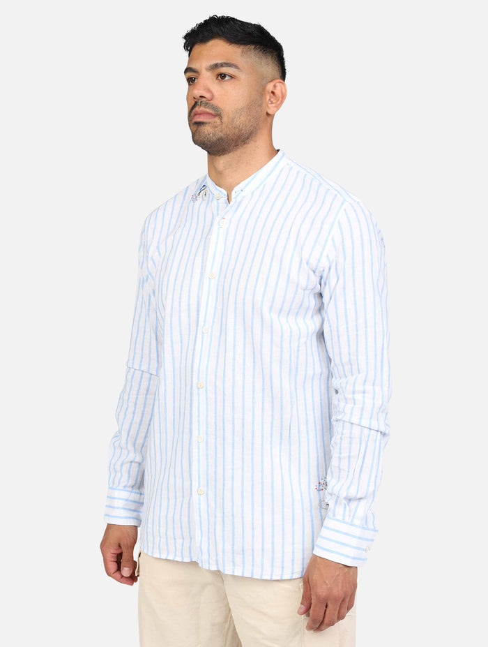 art. korea416: camicia collo coreana tessuto ricamato a mano