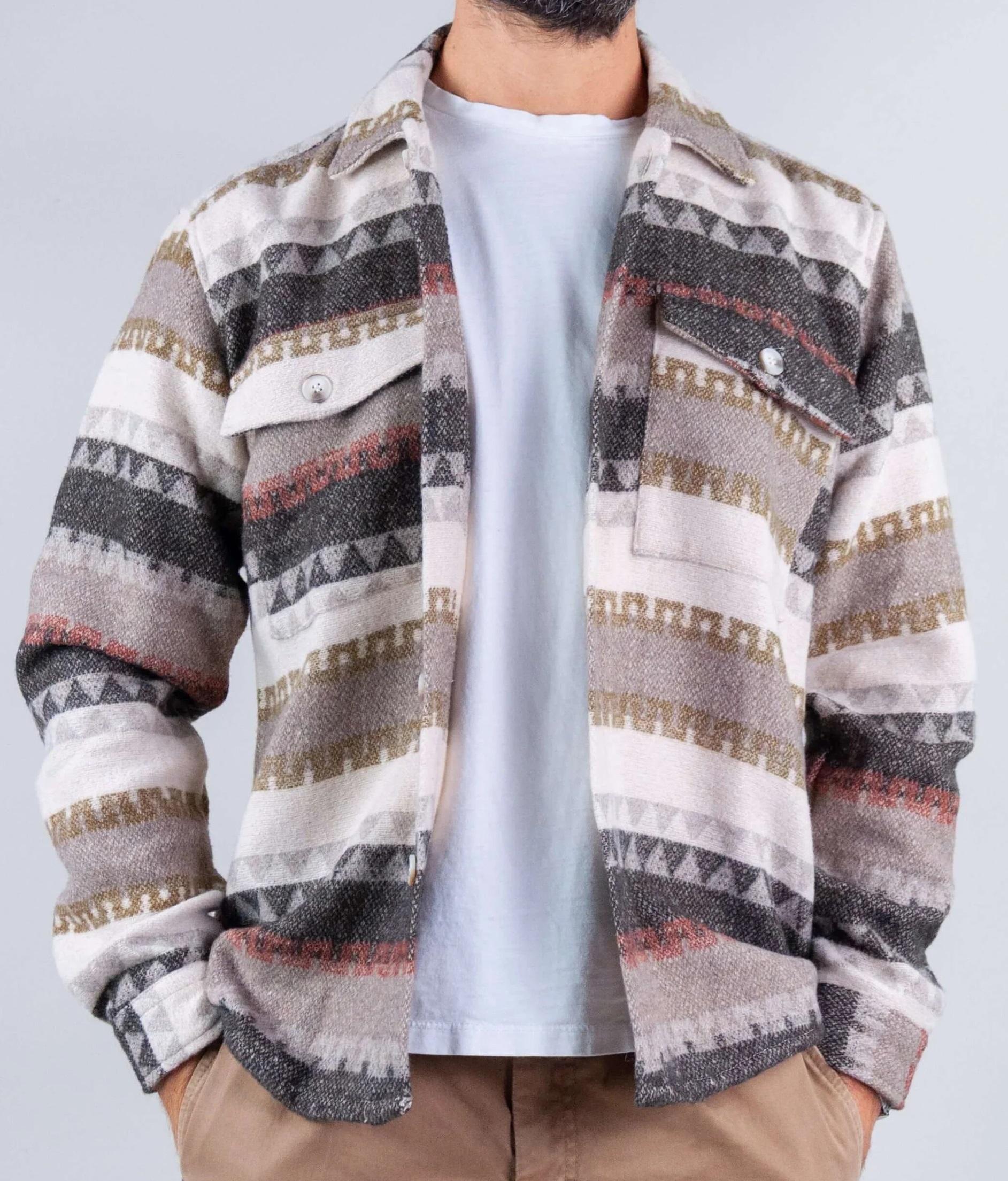 Giacca in maglia fantasia beige uomo 