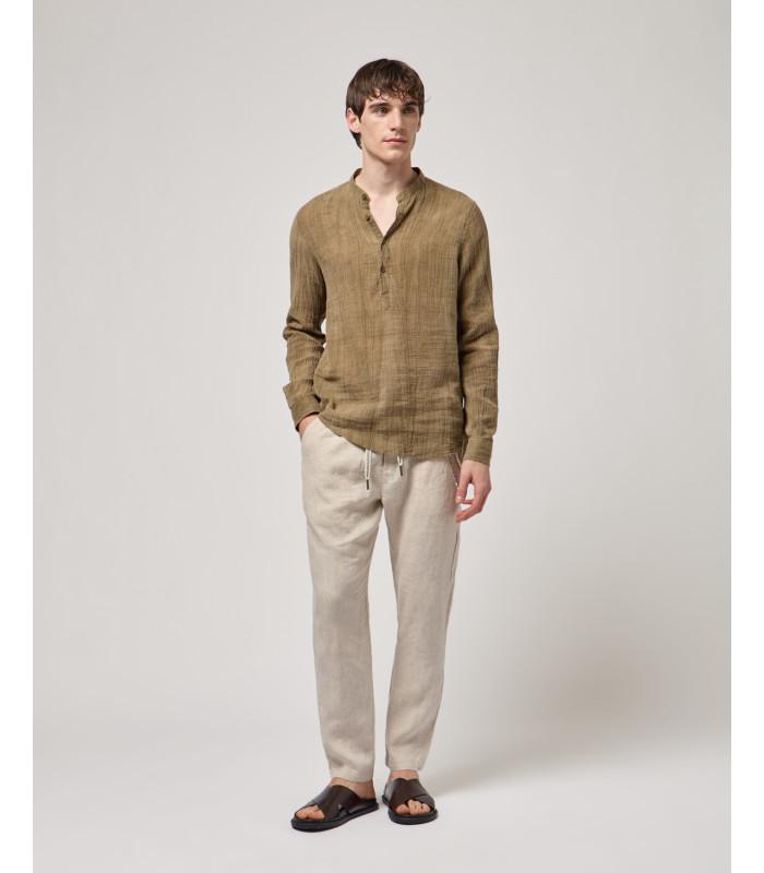 Camicia collo coreana verde uomo 