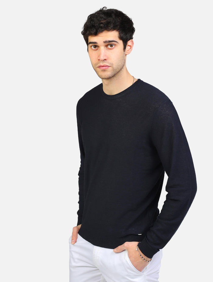 art. mk890014: maglia girocollo  manica lunga misto lino