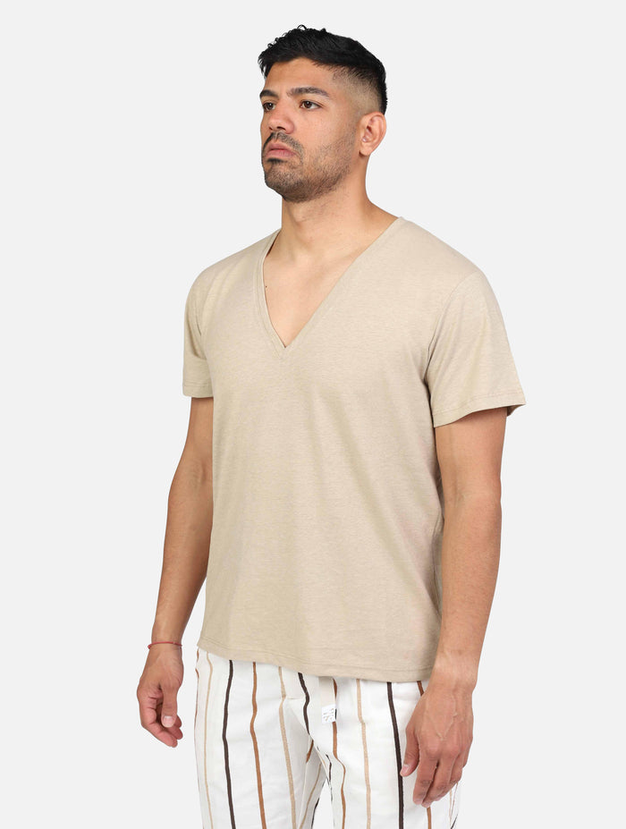 art. b6d0072: t-shirt collo a v misto lino