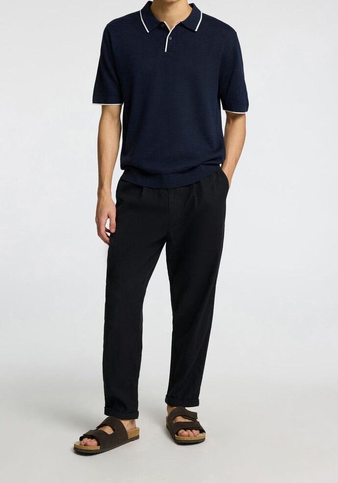 Art 16092732: pantalone misto lino, chiusura zip, tasche a taglio; relaxed fit nero uomo 