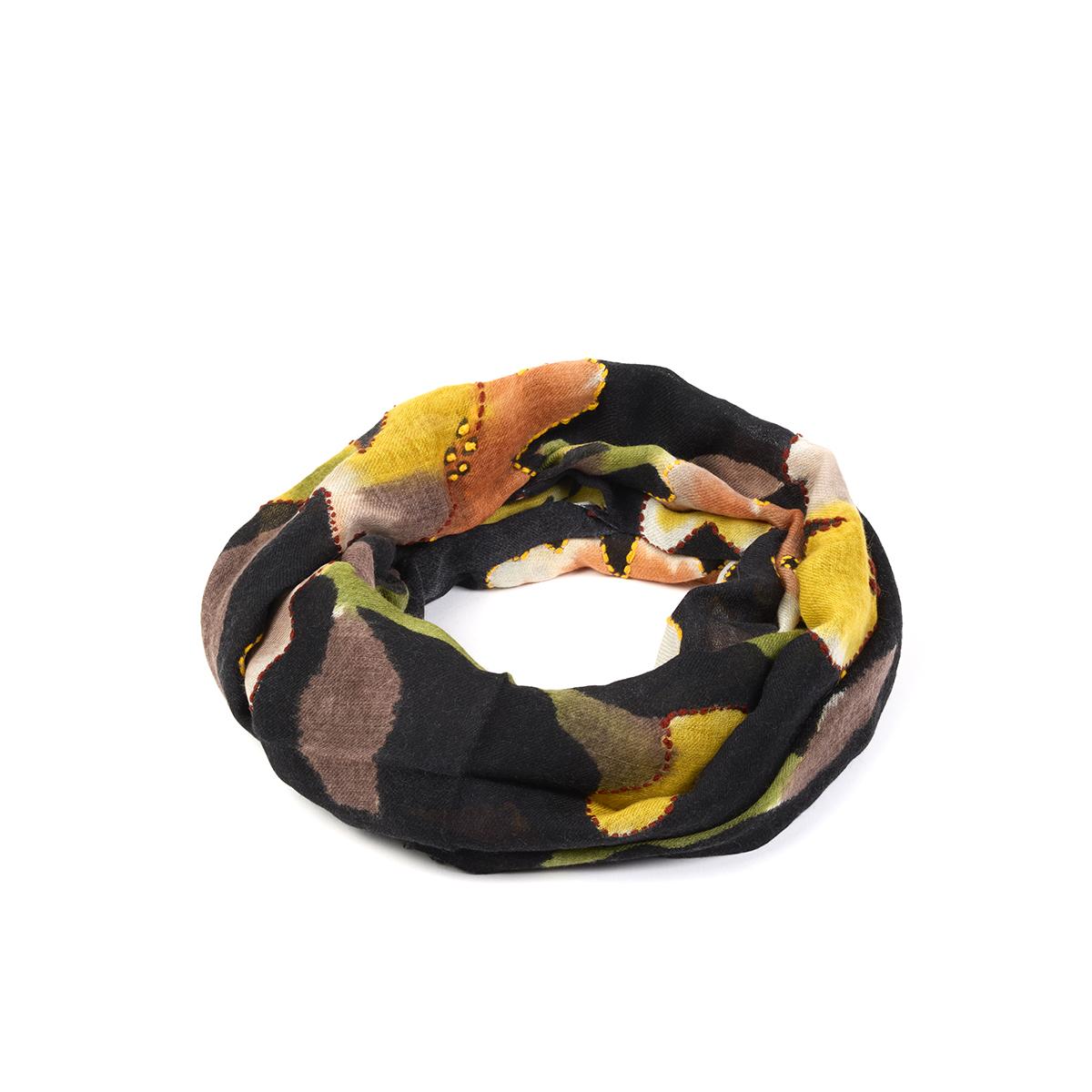 Samarcanda sciarpa ricamata in pura lana vergine marrone uomo 