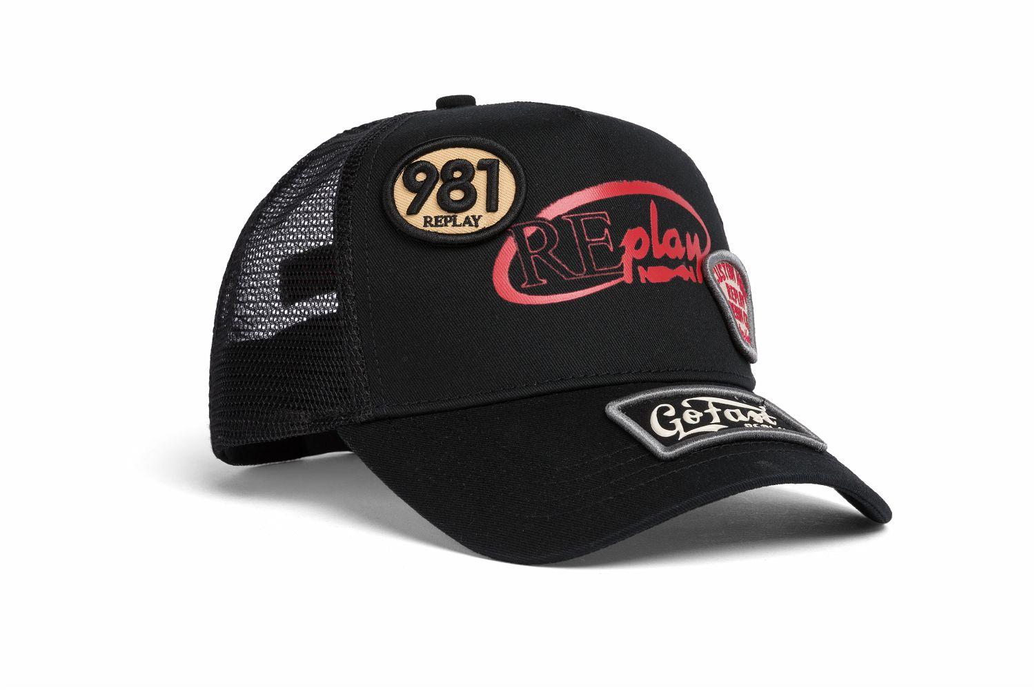 Cappello con patch nero uomo 