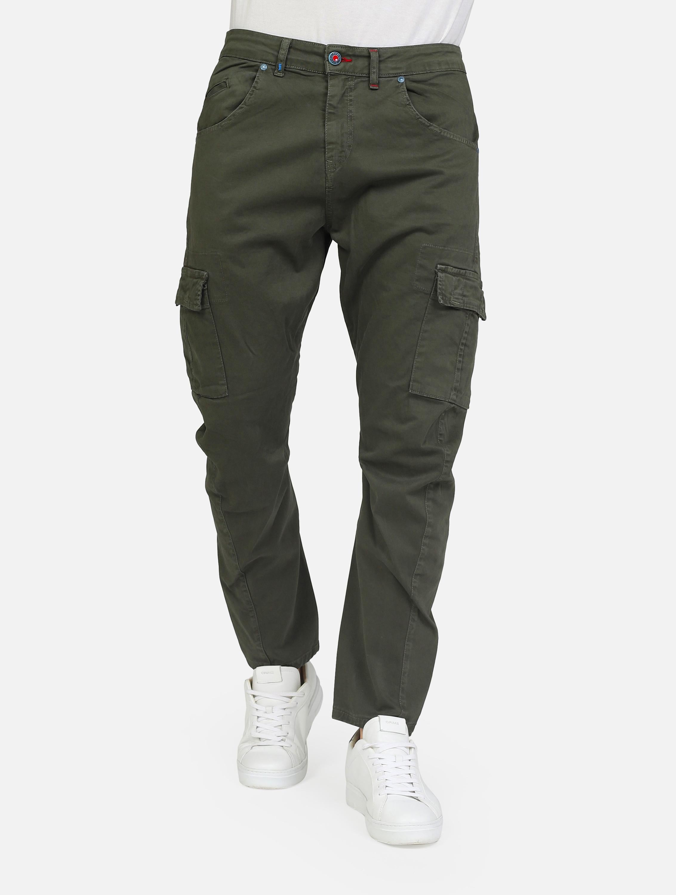 Pantalone cargo tasconato con due tasche smily e tasche posteriori classiche verde uomo 