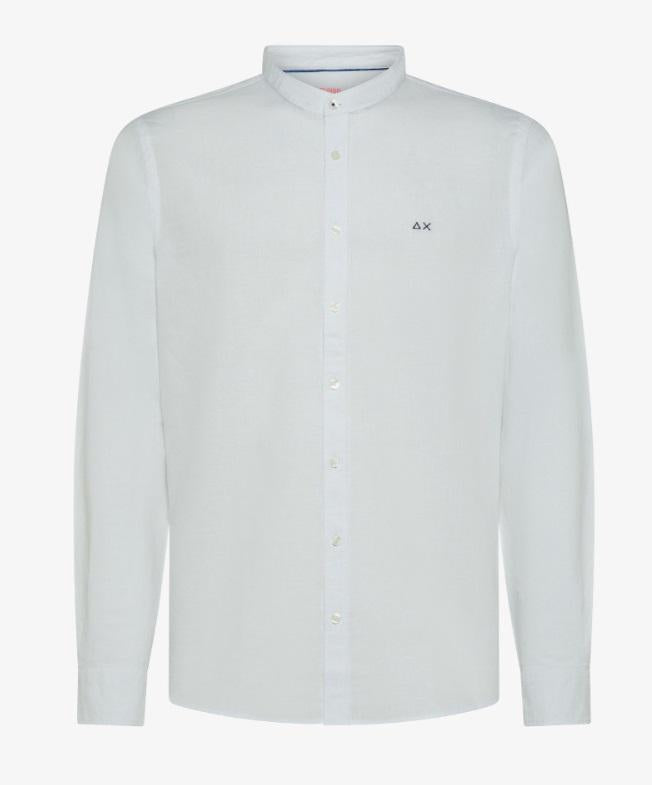 Art s35106: camicia a maniche lunghe in lino e cotone, colletto alla coreana bianco uomo 