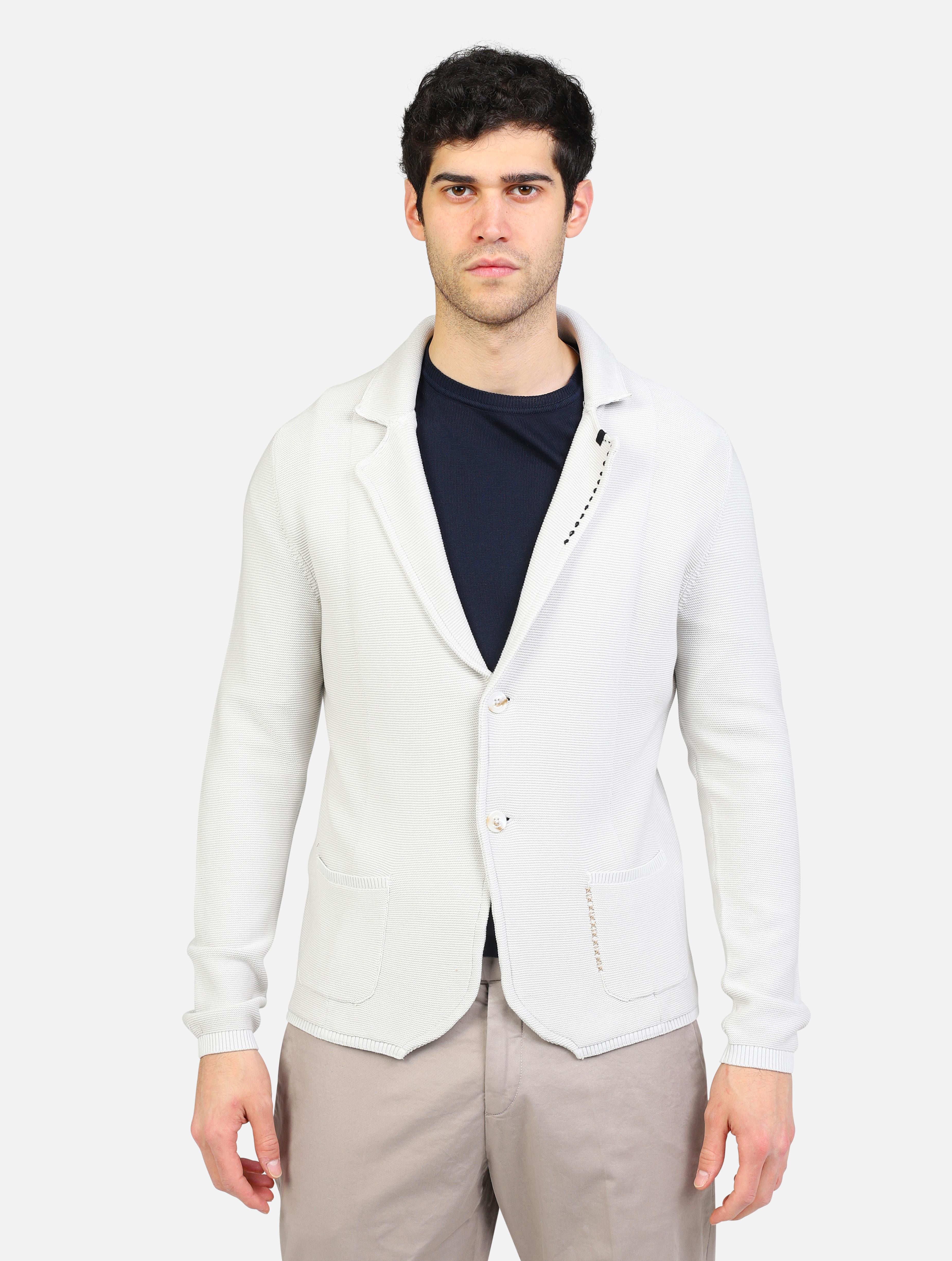 art. mk890011: blazer punto piquet con chiusura a due bottoni e cucitura sul colletto