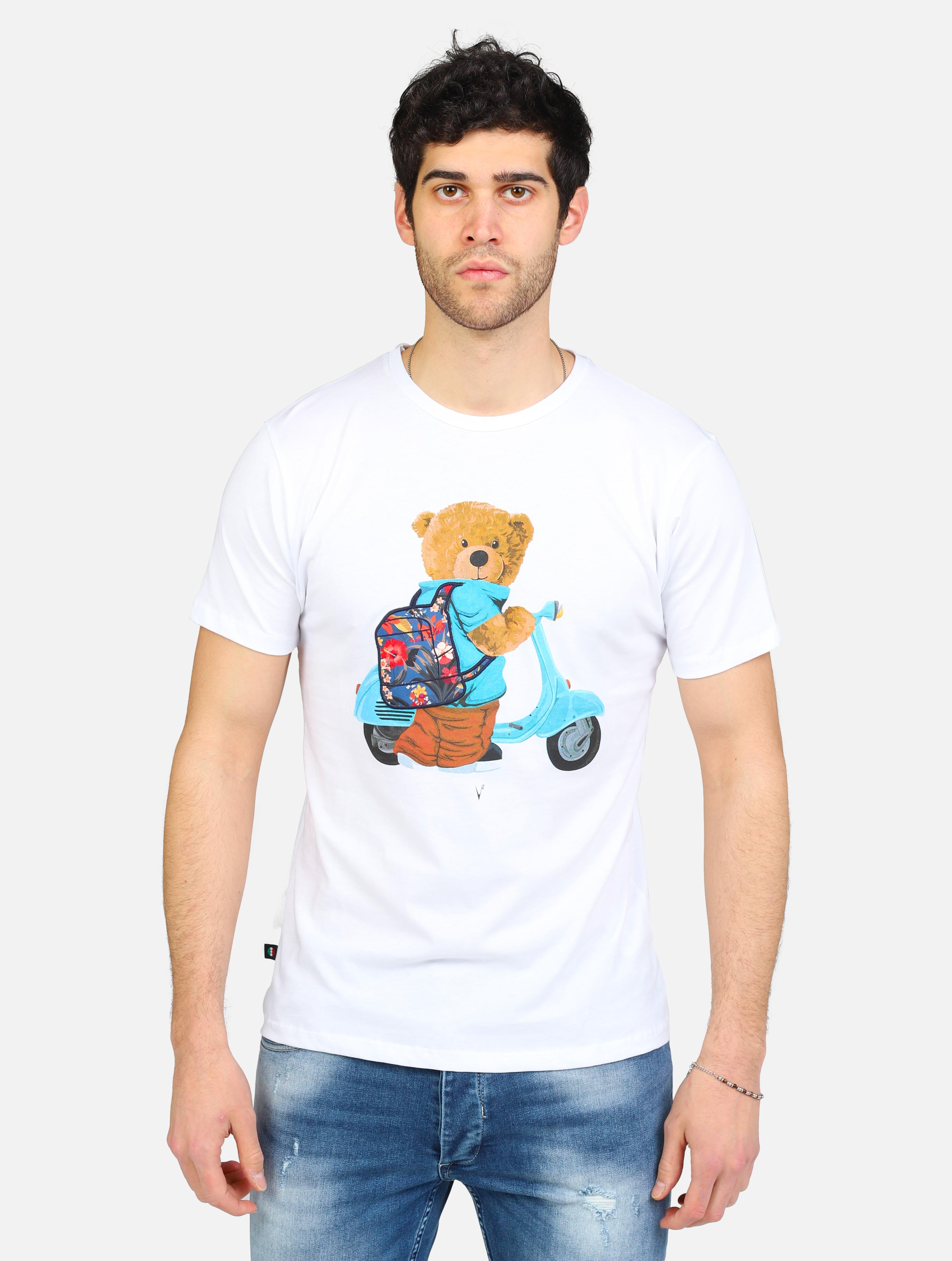 Art tubited10: t-shirt girocollo con stampa teddy vespa bianco uomo 