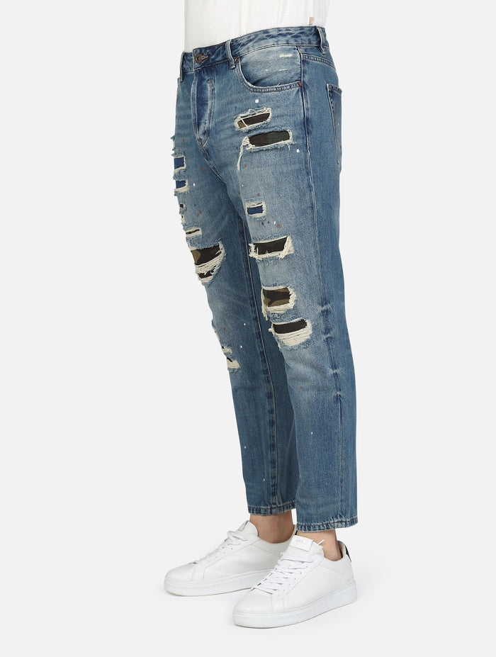 art. gl183f: jeans con strappi ed abrasioni mike95 carrot fit