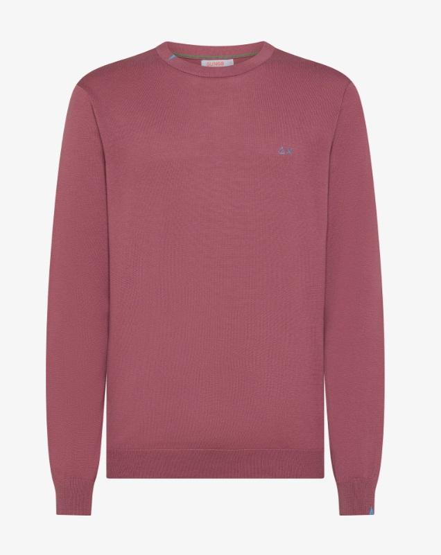 art. k35101: maglia in cotone con ricamo a contrasto su collo e polso; maniche lunghe