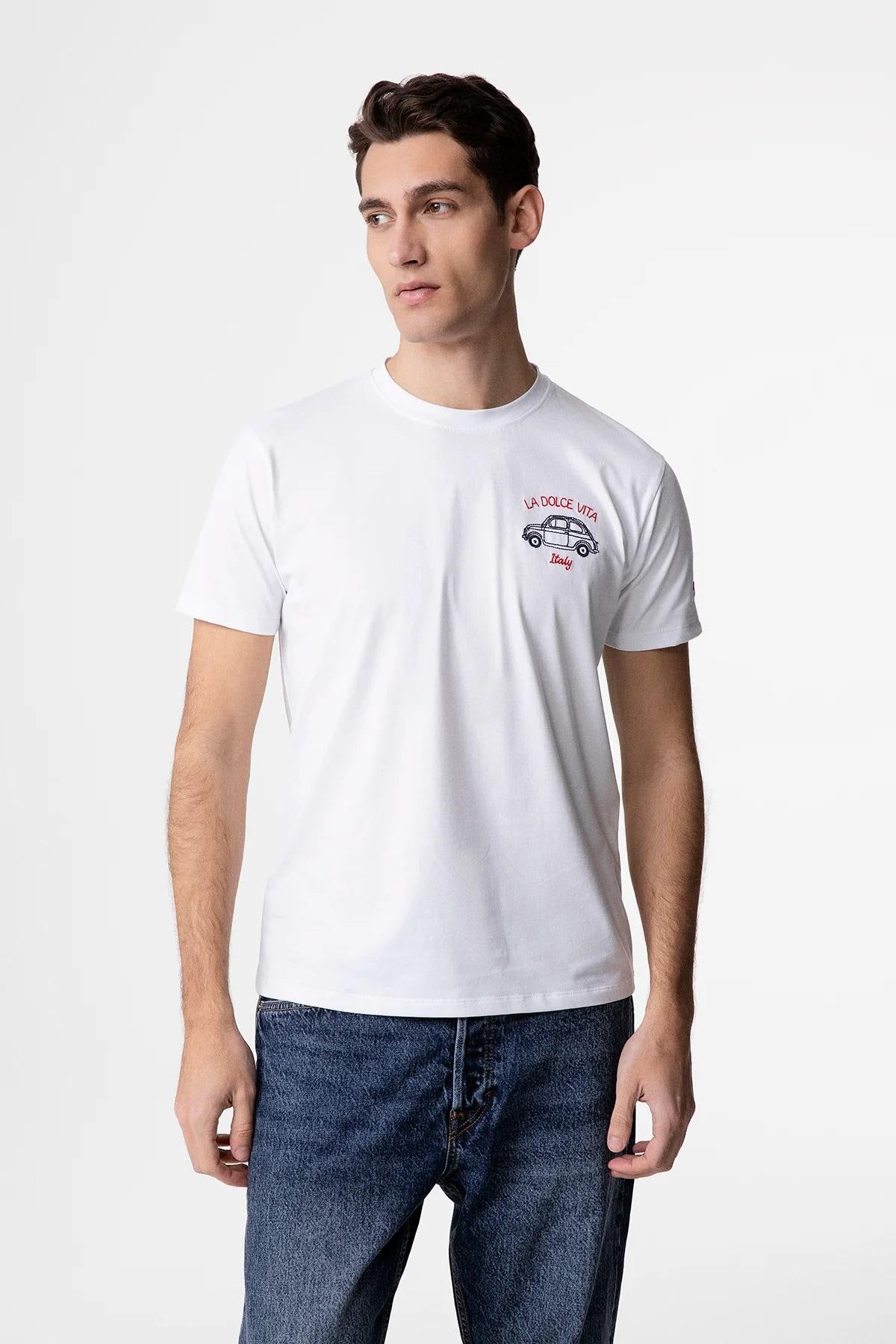 T-shirt con ricamo lato cuore la dolce vita bianco uomo 