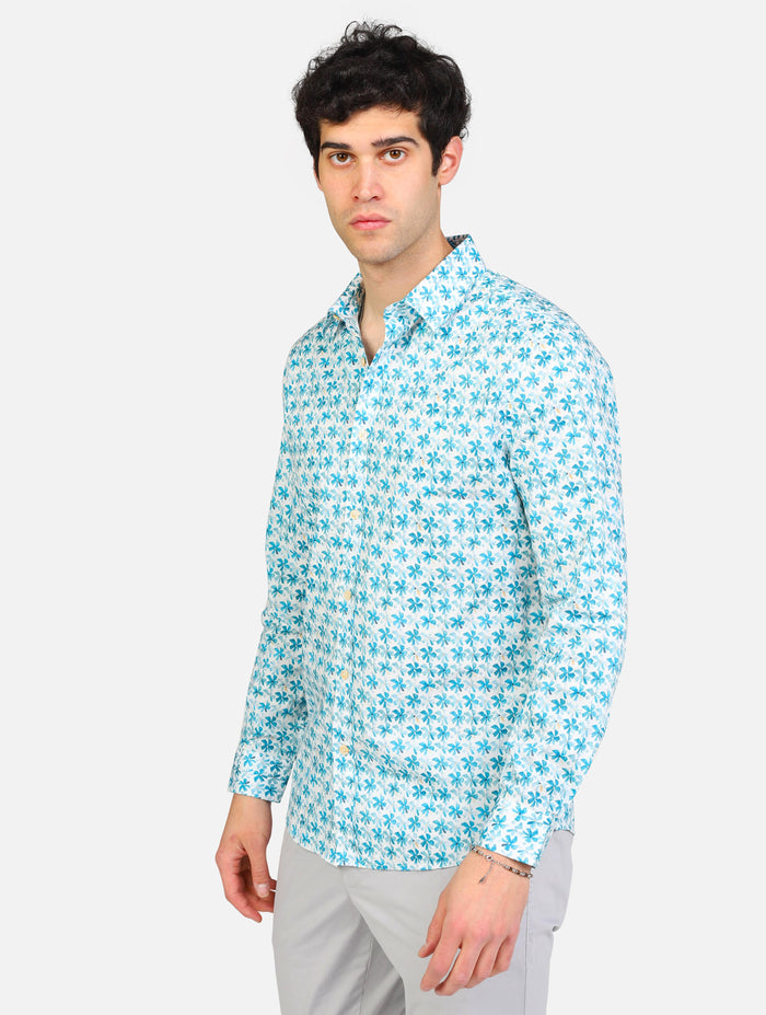 art. mk893069: camicia manica lunga collo italiano con stampa floreale