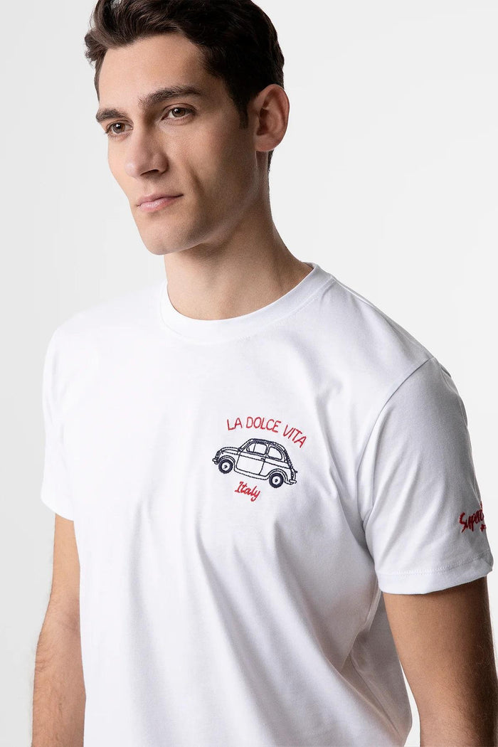 t-shirt con ricamo lato cuore la dolce vita