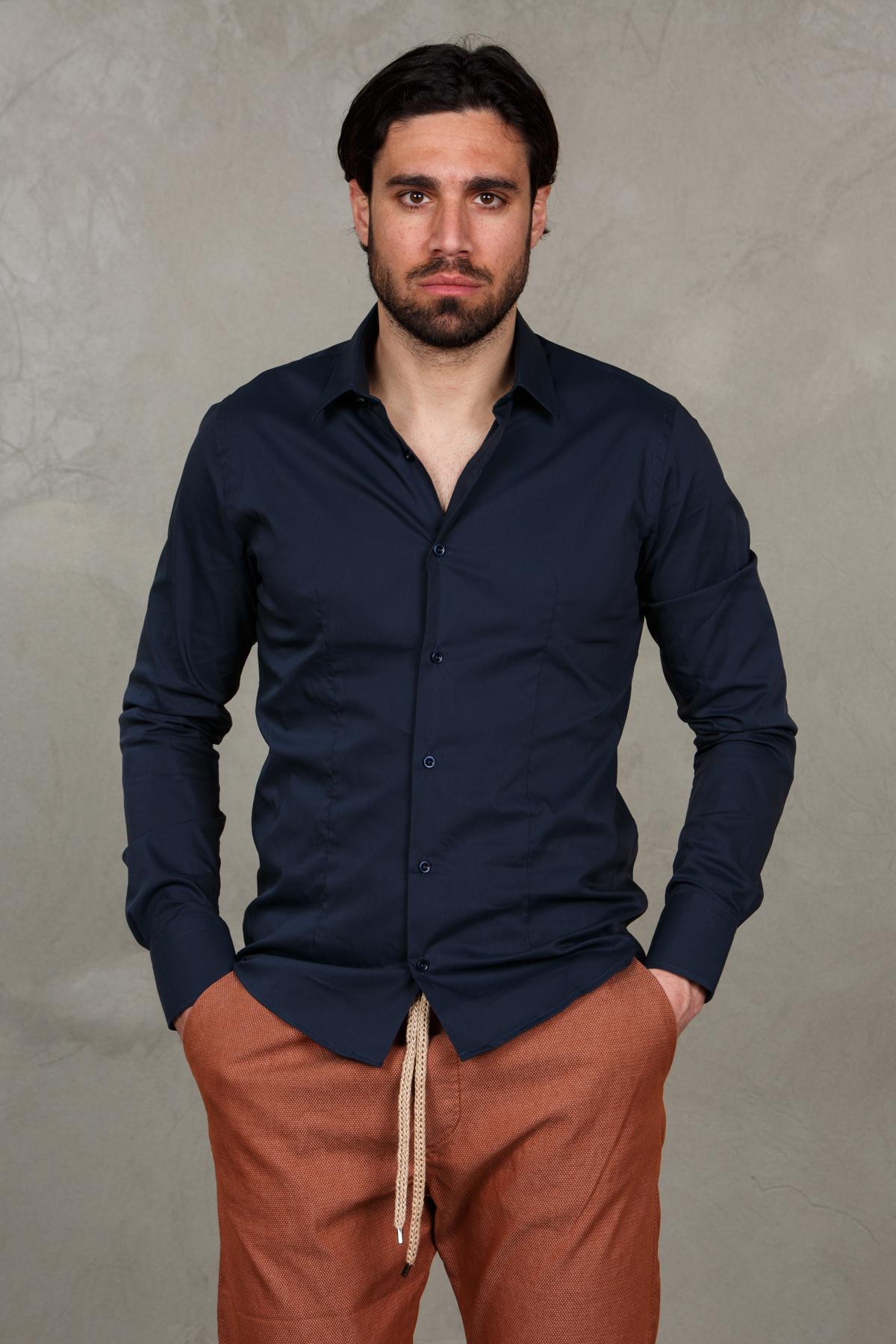 Camicia basic uomo con pinces - A20041P AMATEBLU
