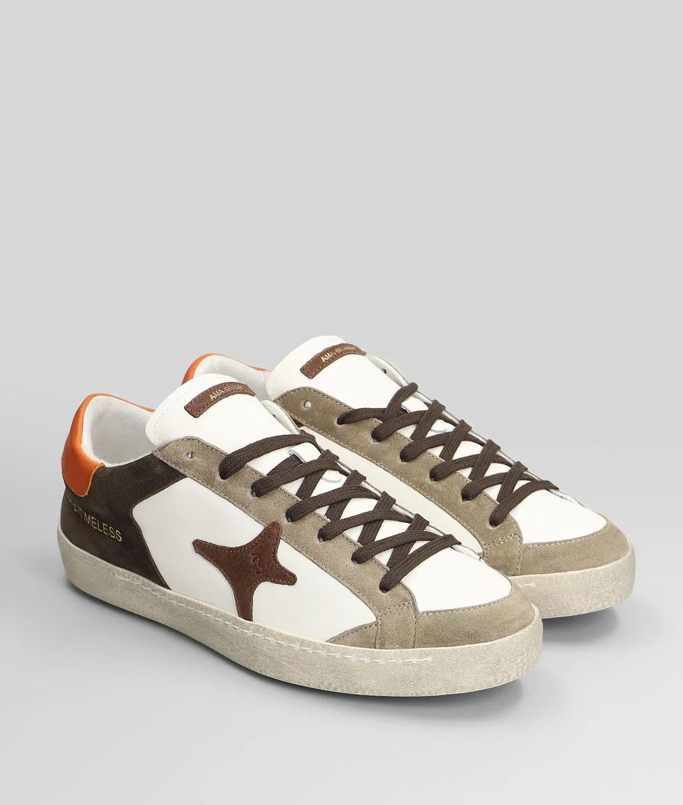 Snekers in pelle bianco-marrone uomo 