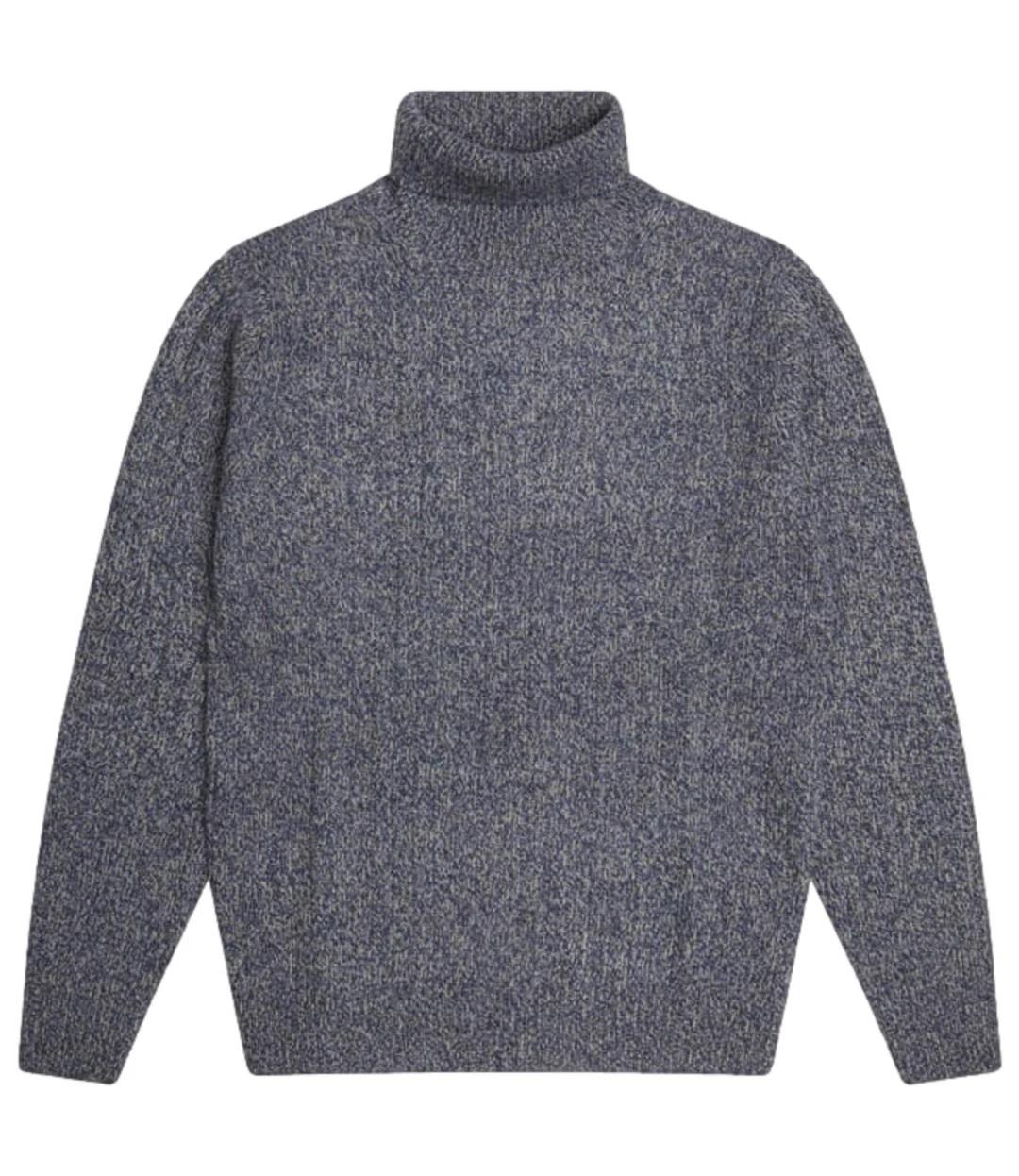Maglione collo alto 100% lana blu uomo 