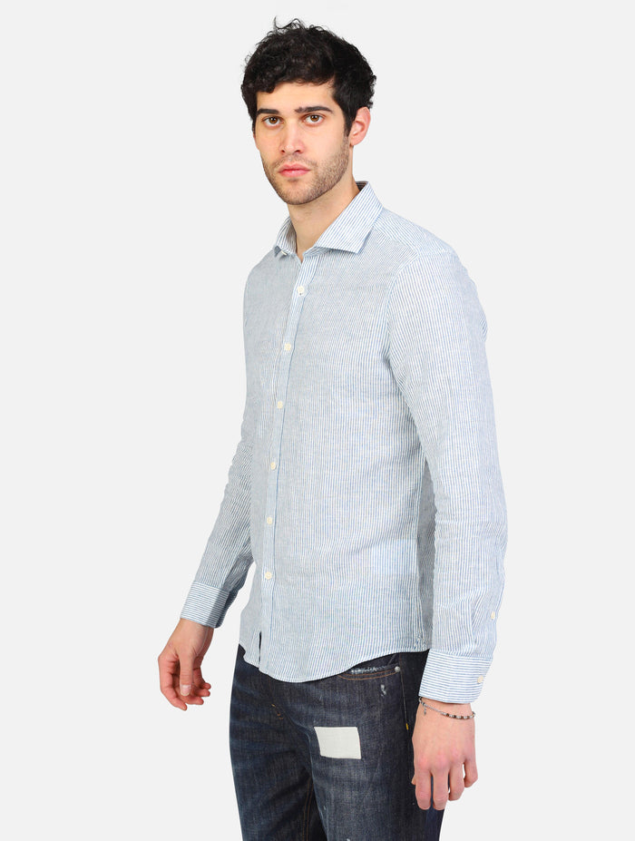art. mk893062: camicia manica lunga collo francese lino a righe