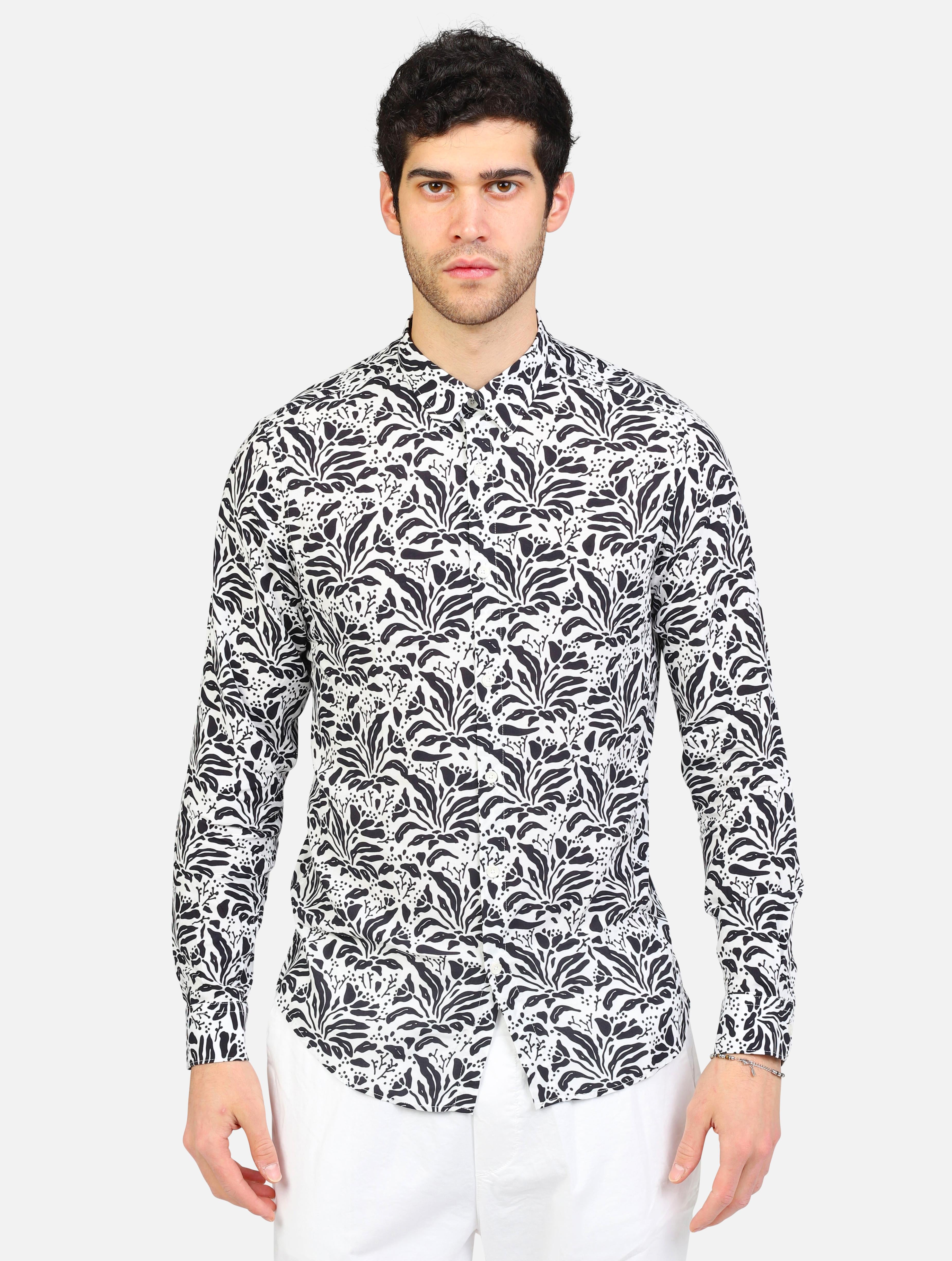 Art gl7804s: camicia collo piccolo con disegni fantasia bianco nero uomo 