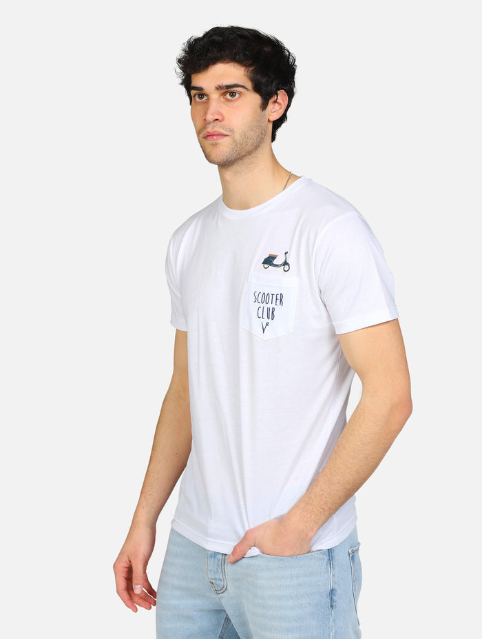 art. tubisco: t-shirt con piccolo disegno scooter e scritta sul taschino